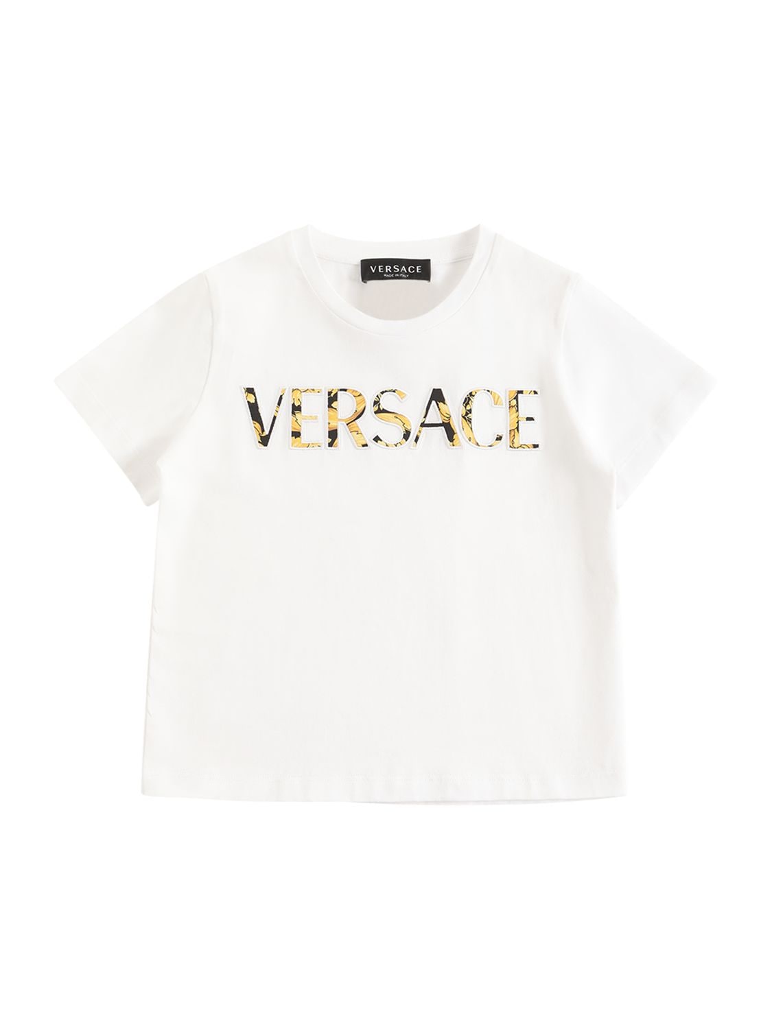 Versace Kids' Logo Embroidered Cotton Jersey T-shirt In White