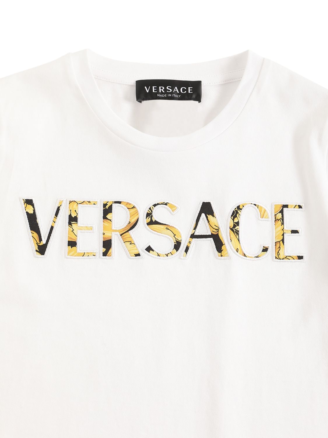 Shop Versace Logo Embroidered Cotton Jersey T-shirt In White