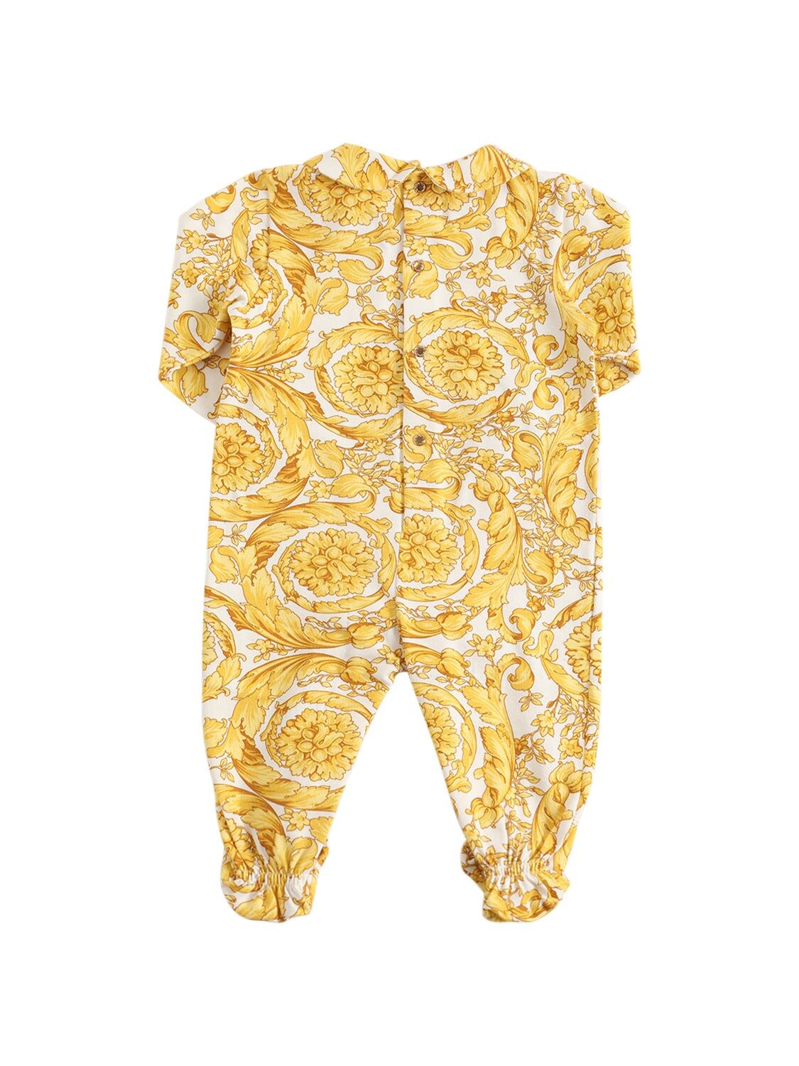 Shop Versace Barocco Printed Cotton Romper & Hat In White,gold