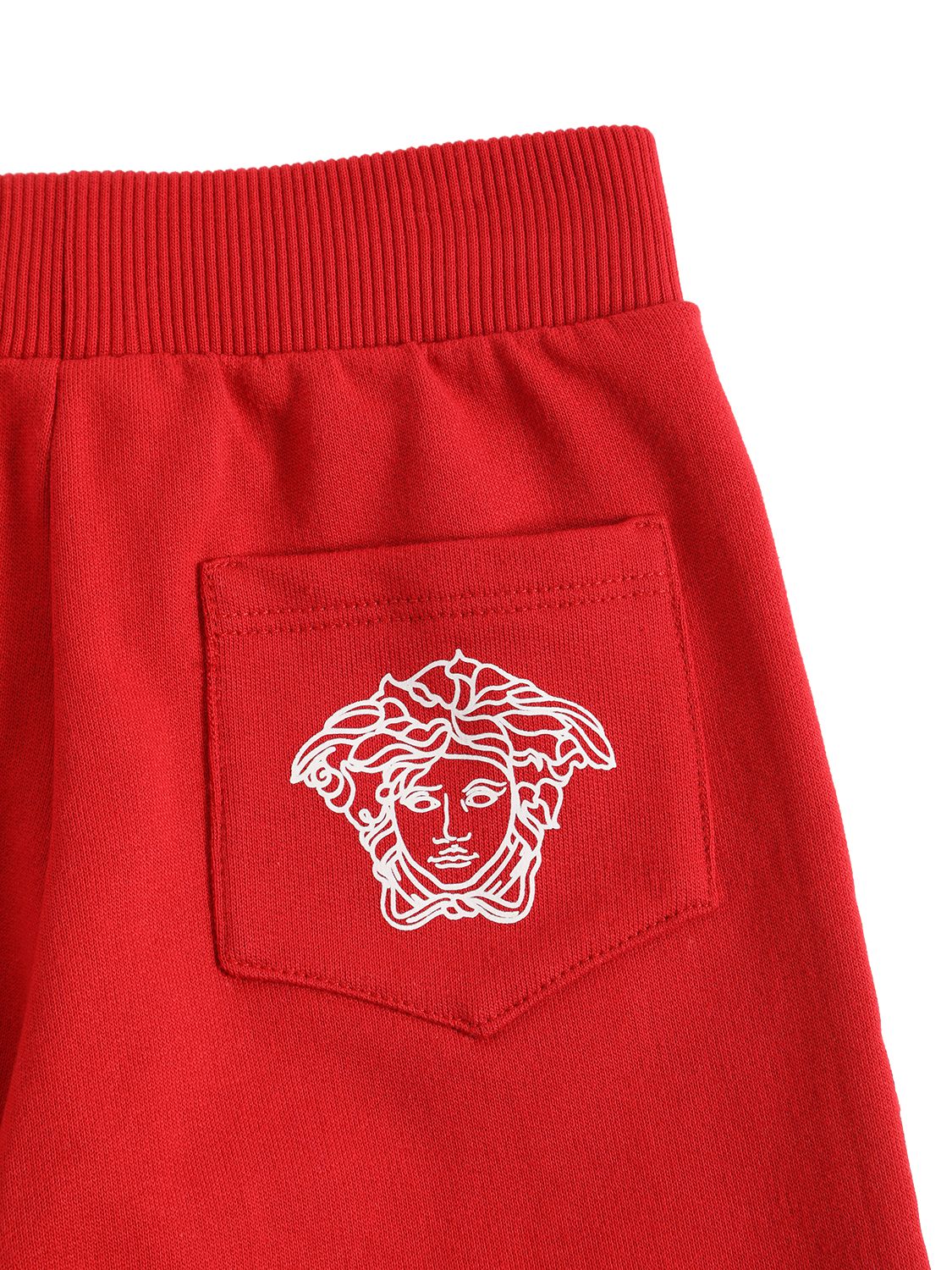 Shop Versace Greca Print Cotton Sweatpants In Red