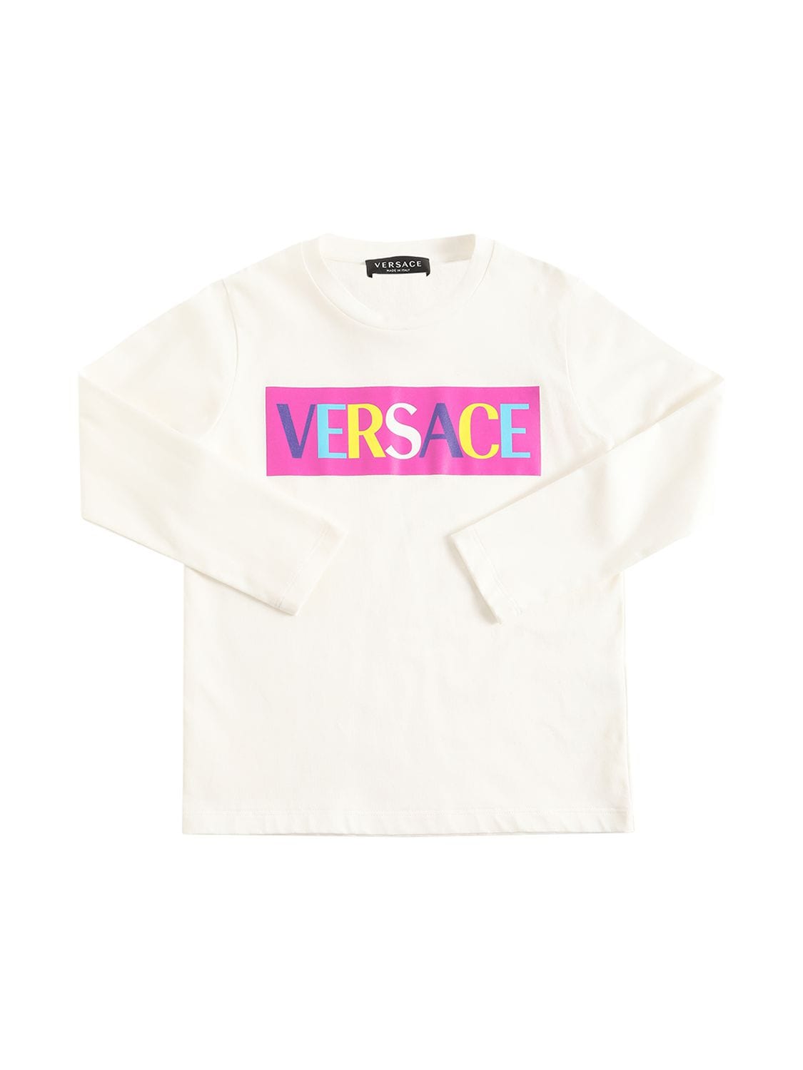 Versace Kids' Logo印花棉质平纹针织t恤 In White