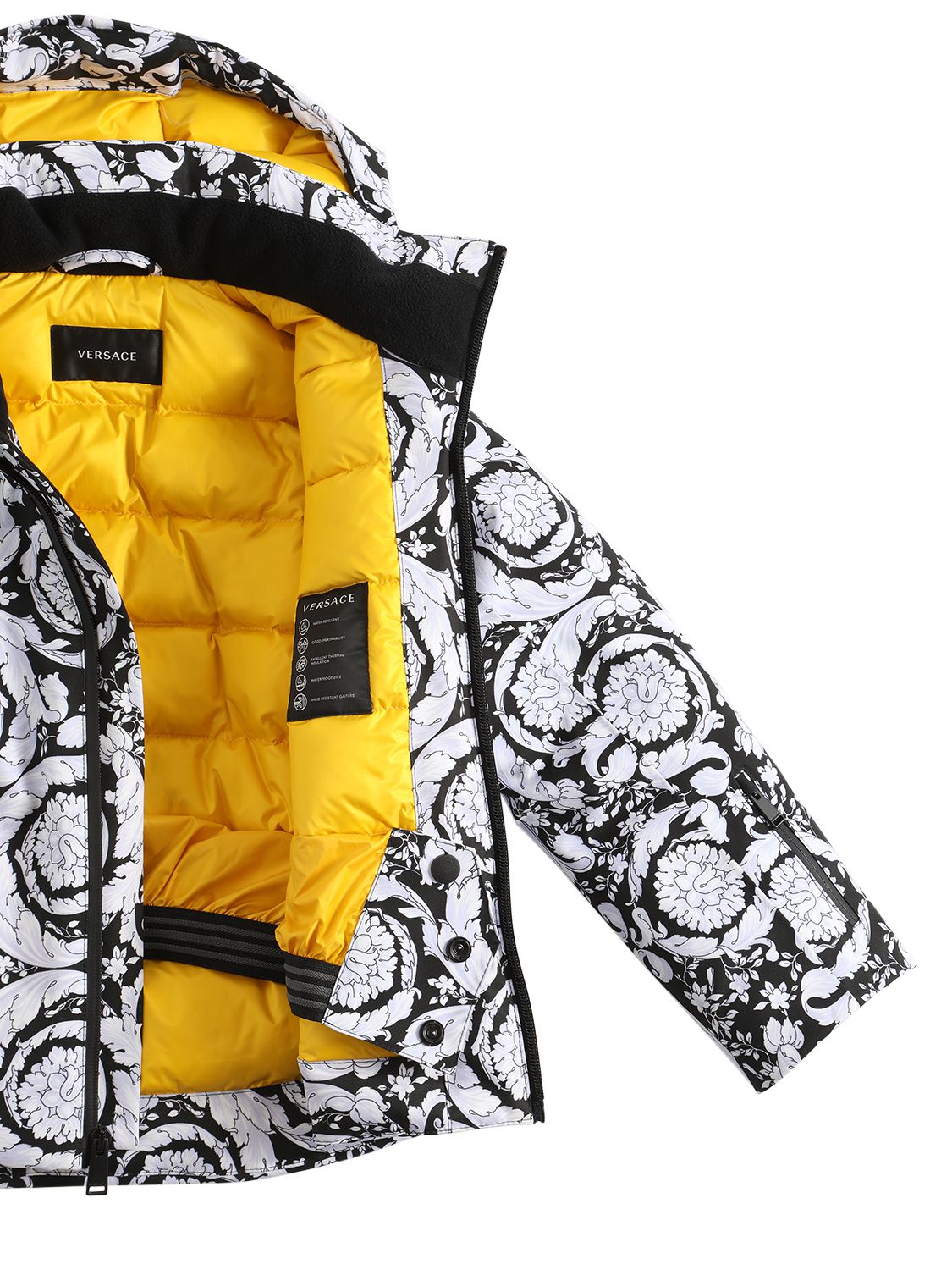 Shop Versace Barocco Print Nylon Down Ski Jacket In Black,grey