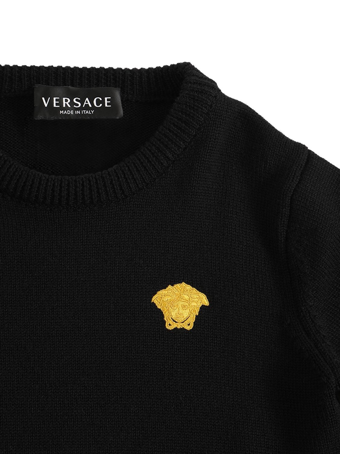 Shop Versace Medusa Embroidery Wool Sweater In 1b000-black