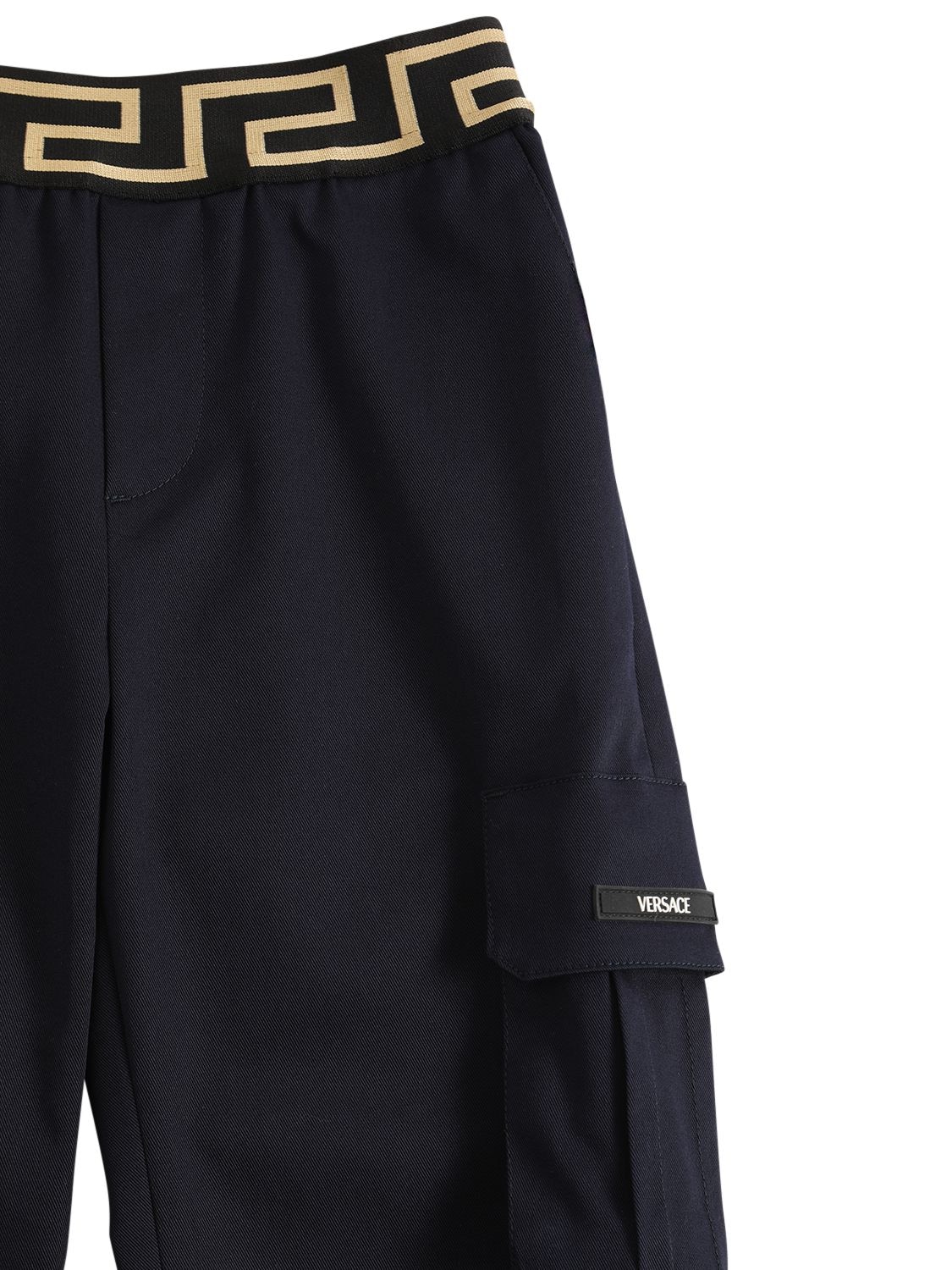 Shop Versace Greca Cotton Gabardine Cargo Pants In Navy