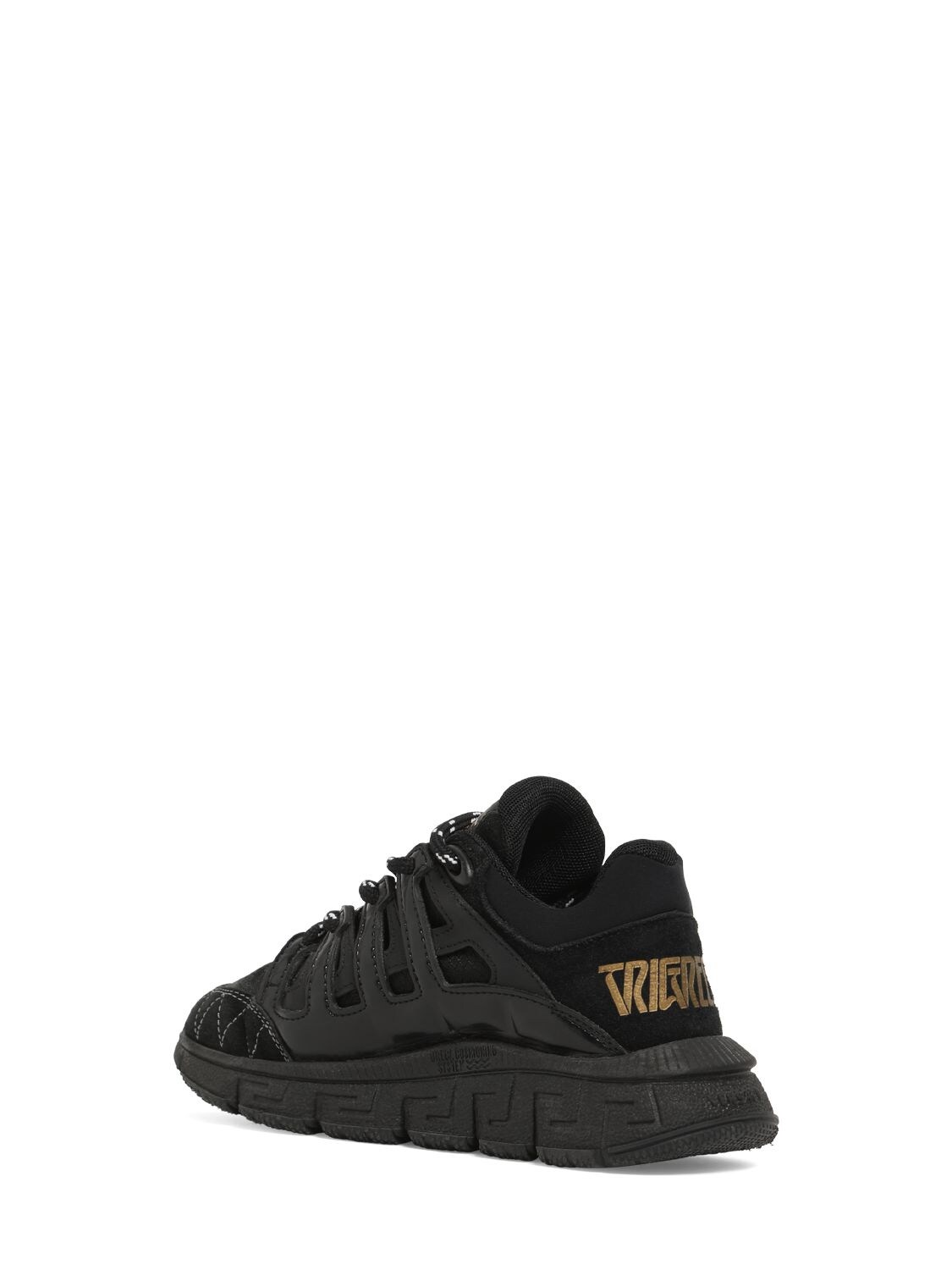 Shop Versace Logo Leather & Mesh Lace-up Sneakers In Black
