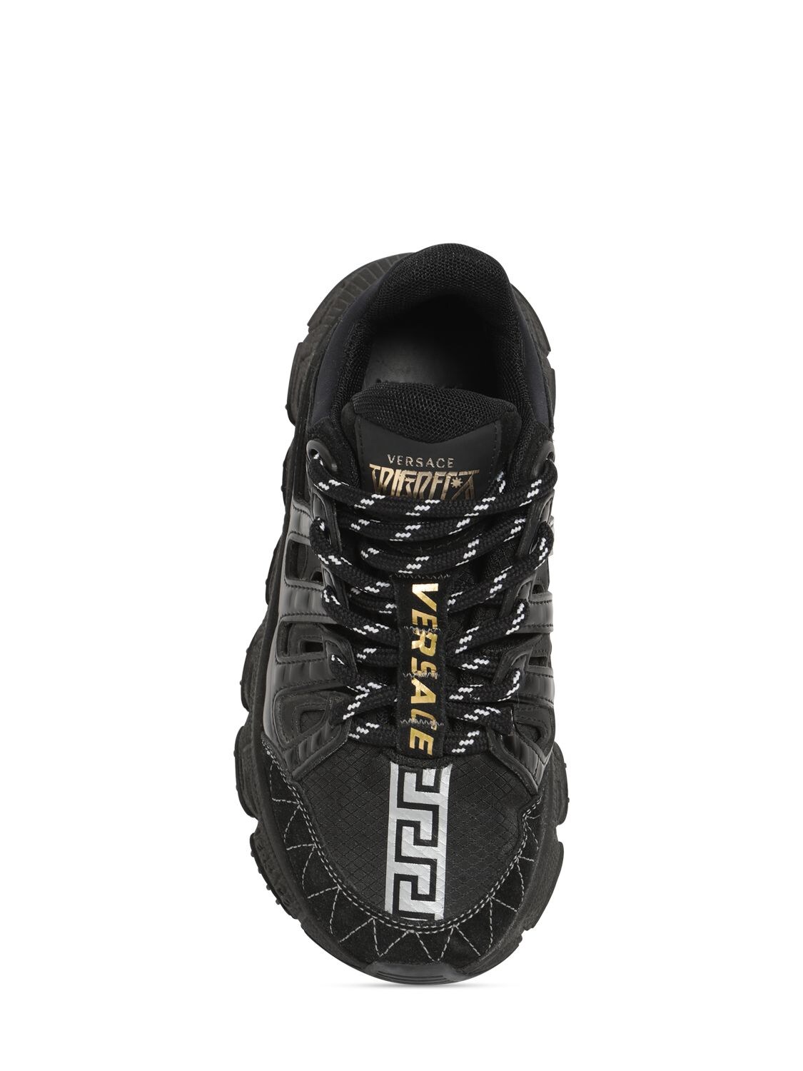 Shop Versace Logo Leather & Mesh Lace-up Sneakers In Black