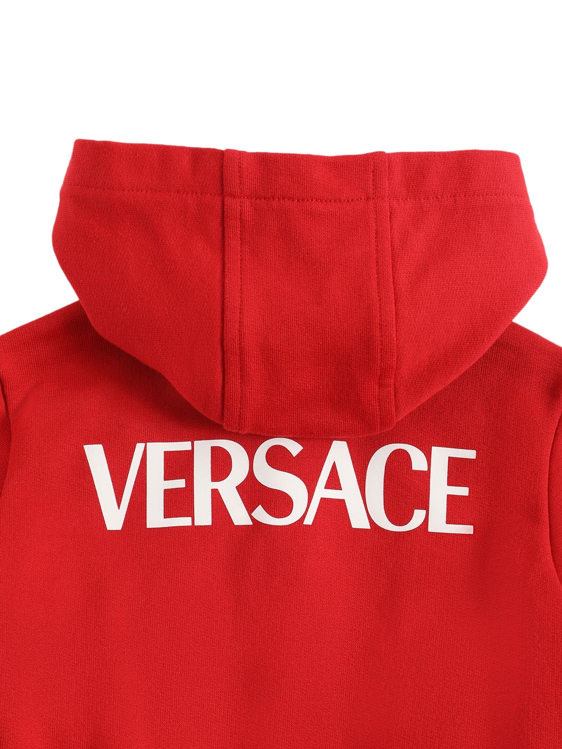 Shop Versace Logo & Greca Print Cotton Zip Hoodie In Red