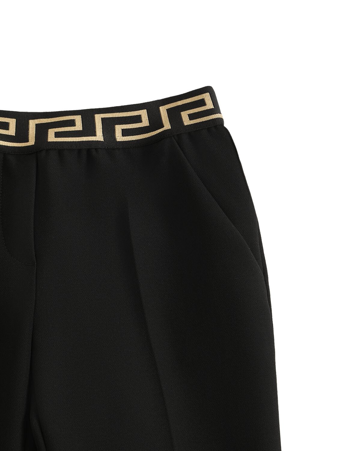 Shop Versace Greca Logo Stretch Cady Pants In Black