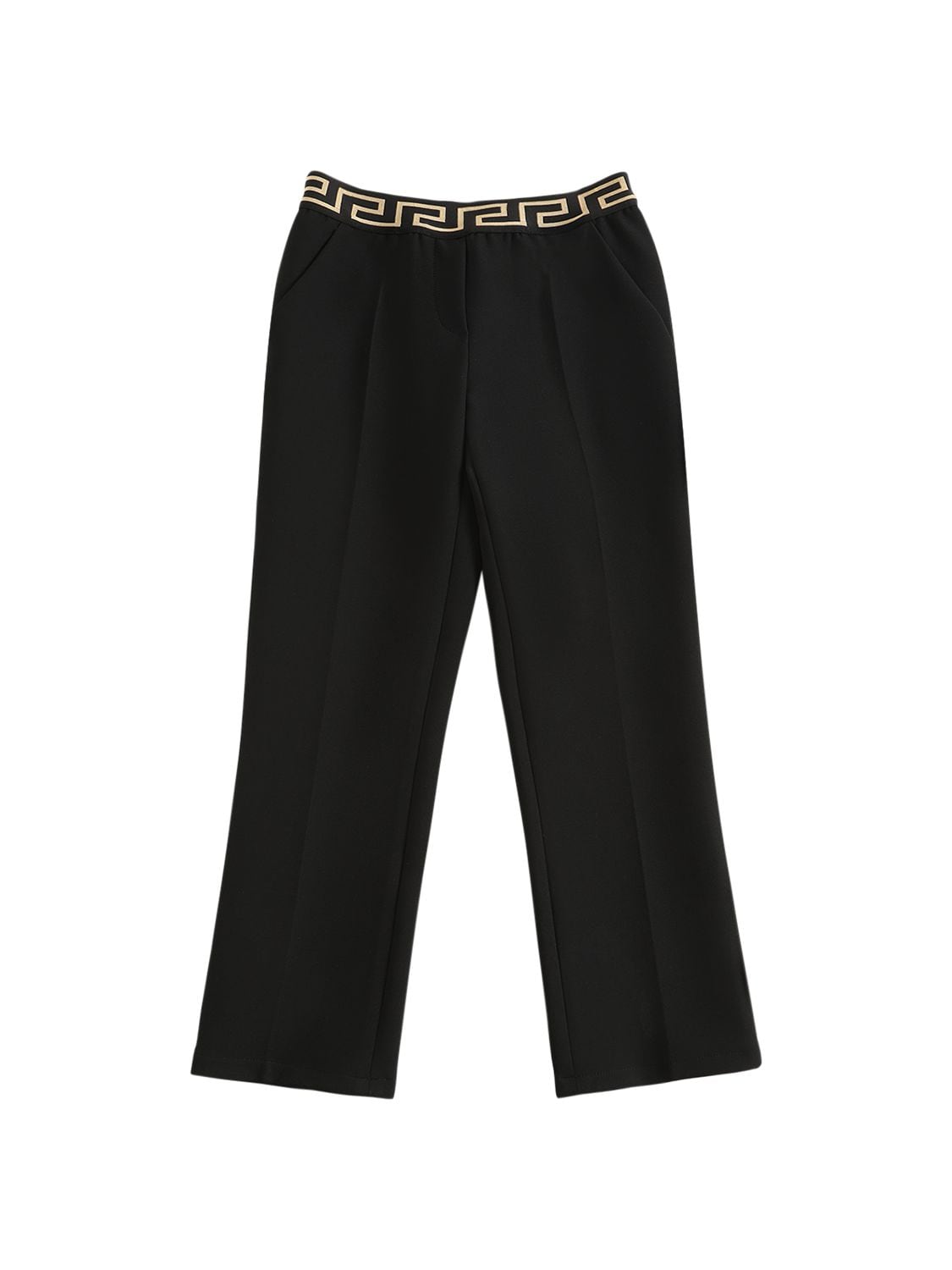 Versace Kids' Greca Logo Stretch Cady Trousers In Black