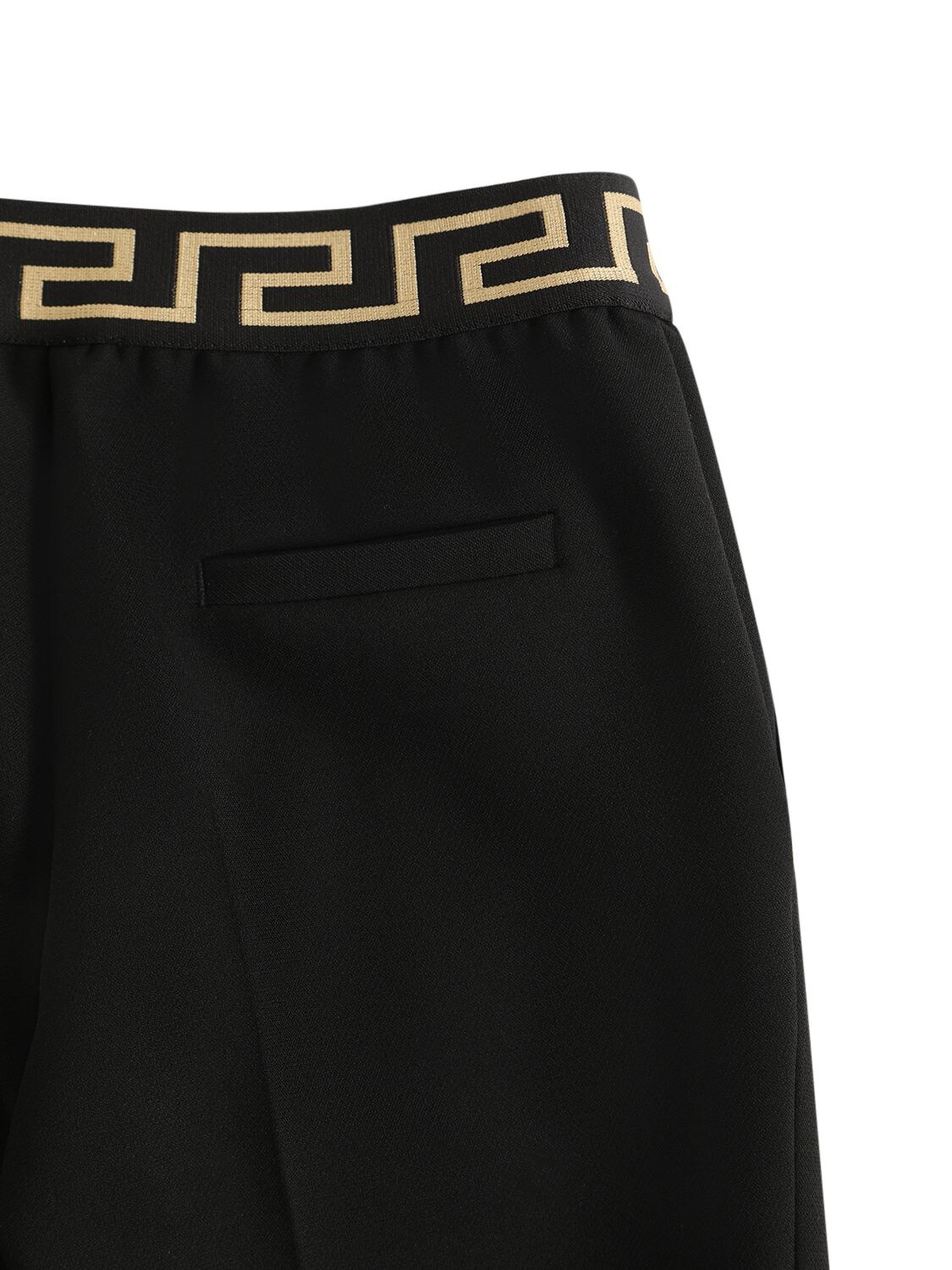 Shop Versace Greca Logo Stretch Cady Pants In Black