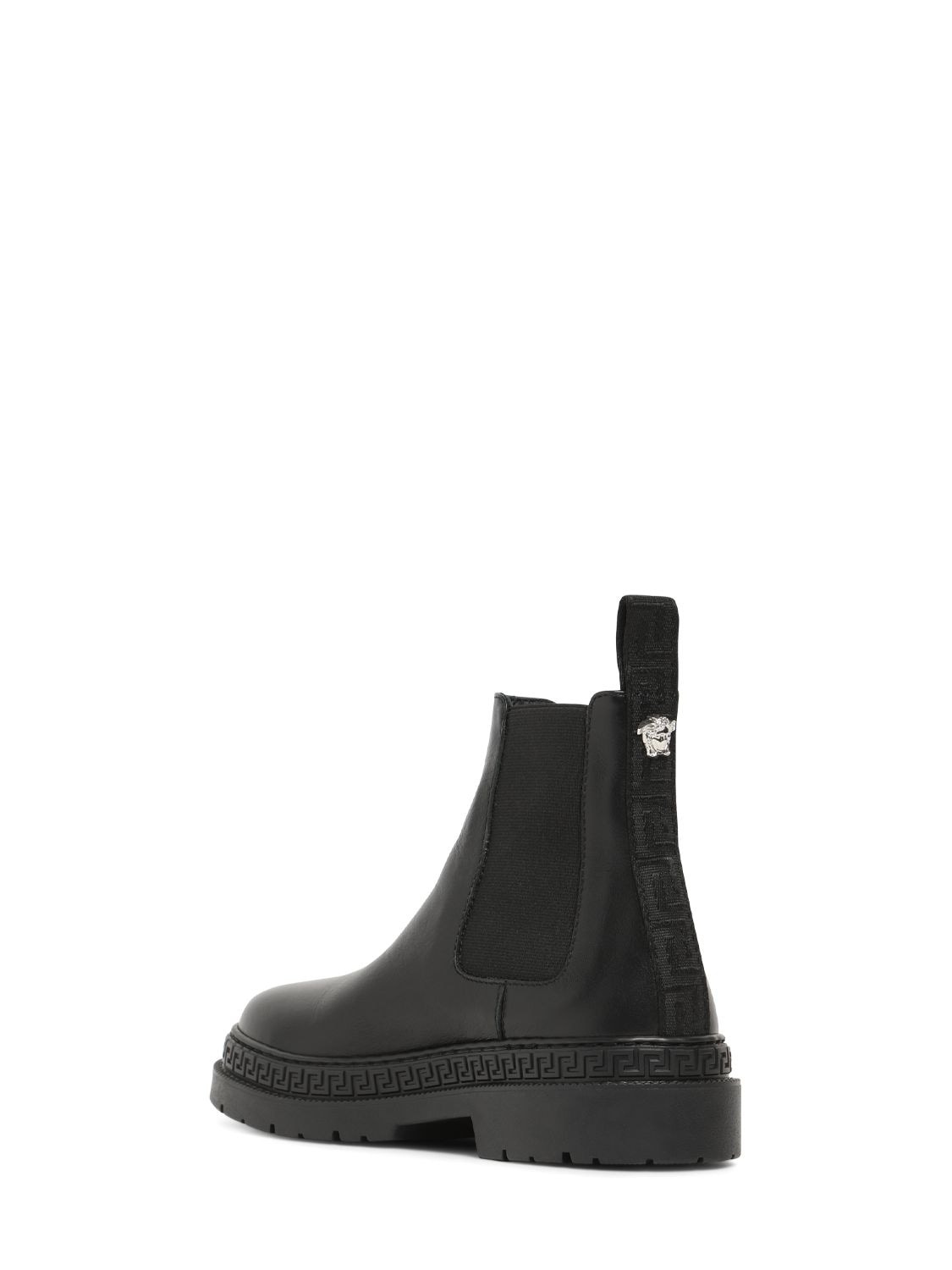 Shop Versace Leather Chelsea Boots W/medusa In Black