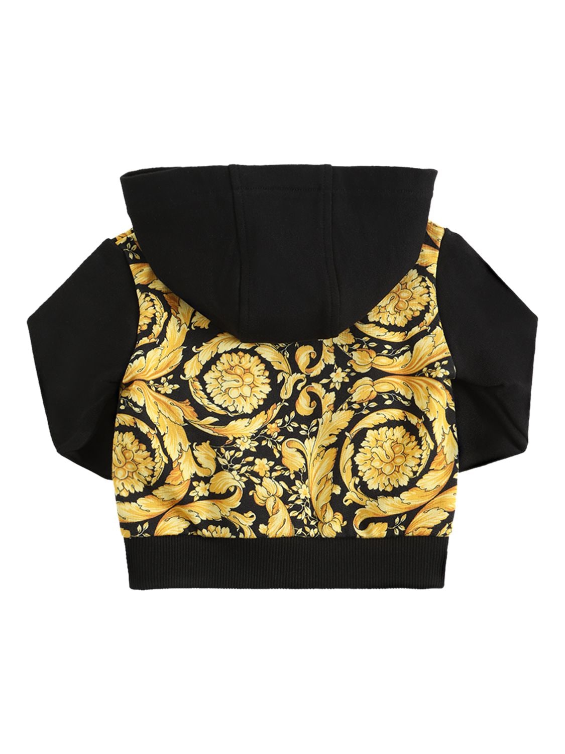 Shop Versace Barocco Print Cotton Zip Hoodie In Black,gold