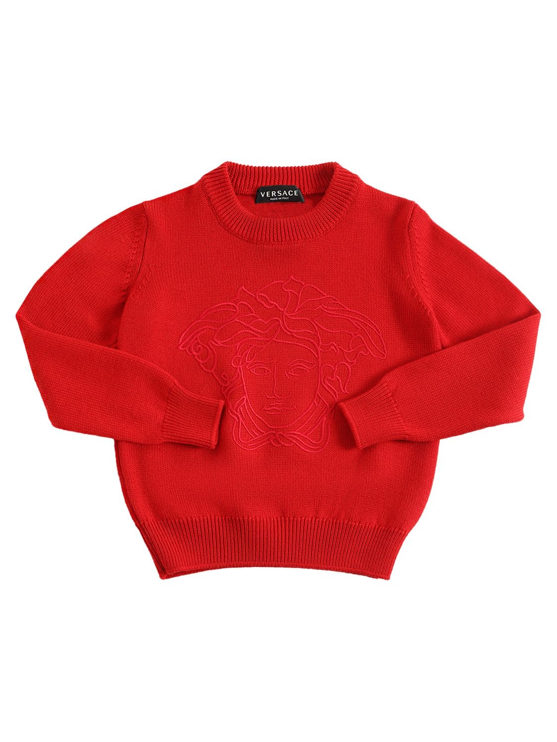 Versace Kids' Medusa Embroidery Wool Sweater In Red