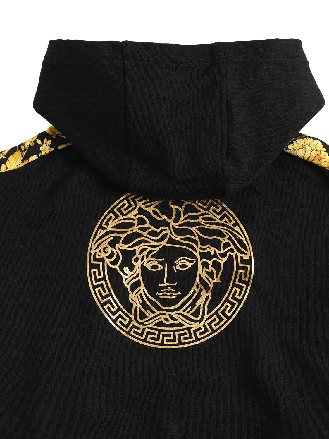 Shop Versace Barocco Print Cotton Hoodie In Black,gold