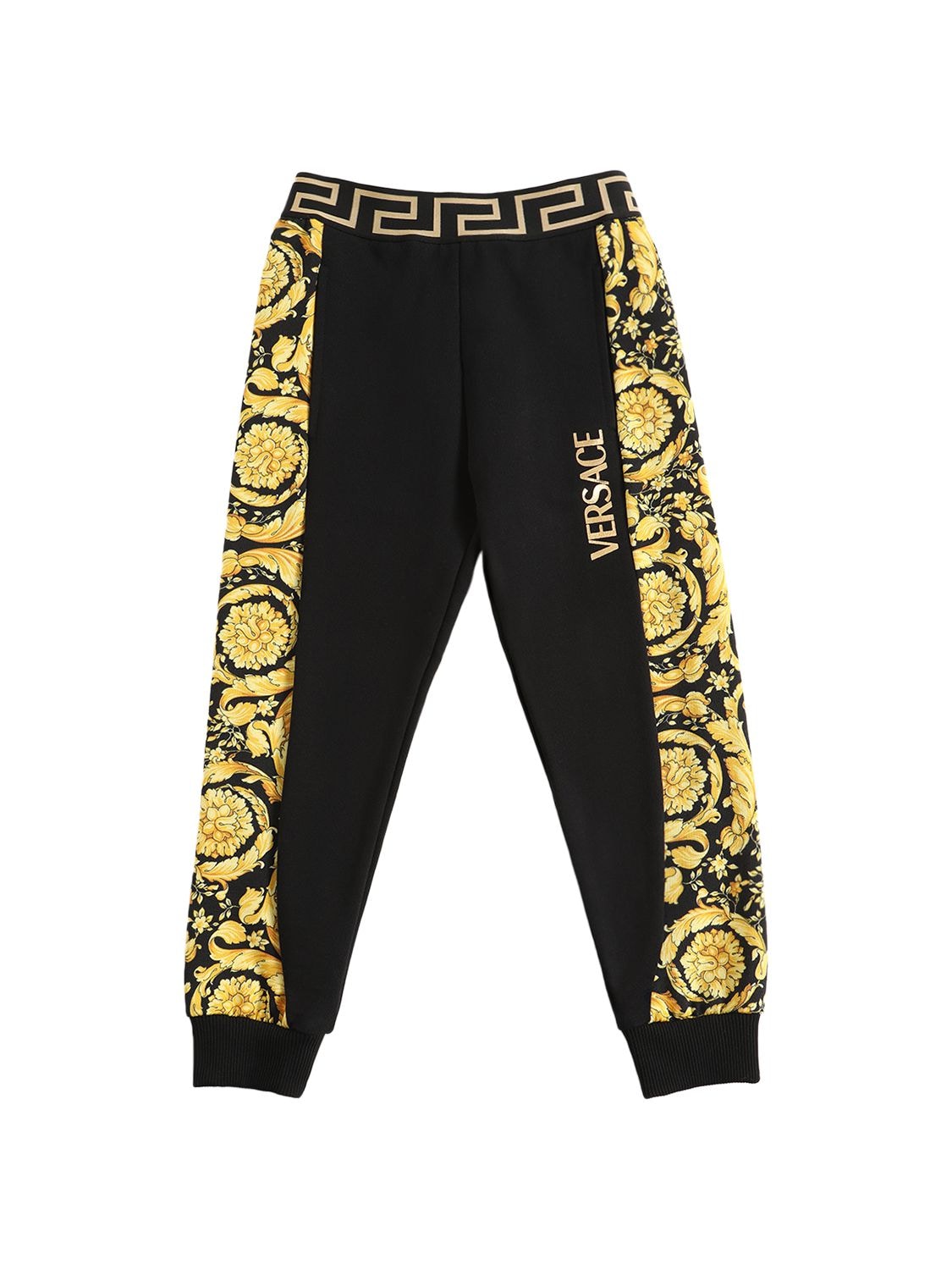 Versace Kids' Barocco Print Cotton Sweatpants In Black,gold