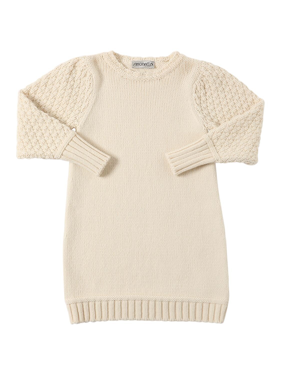 Simonetta Kids' Wool Blend Cable Knit Dress In Ivory
