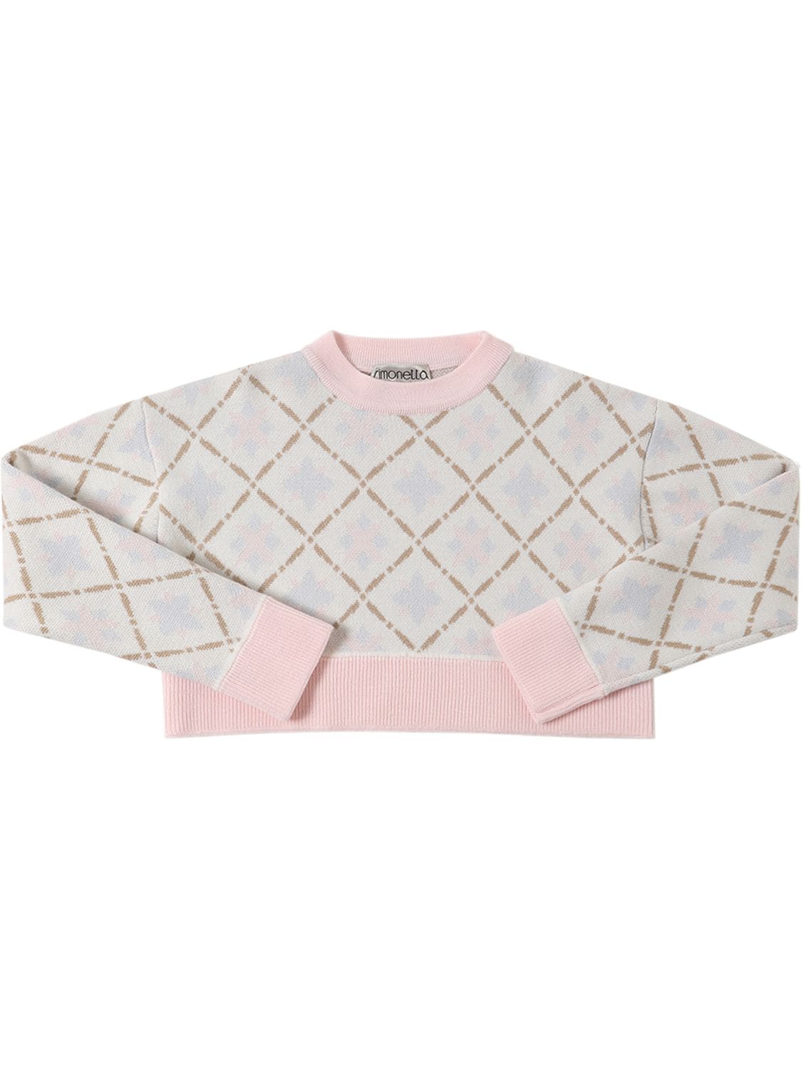 Simonetta Kids' Printed Wool Cropped Sweater In Multicolor