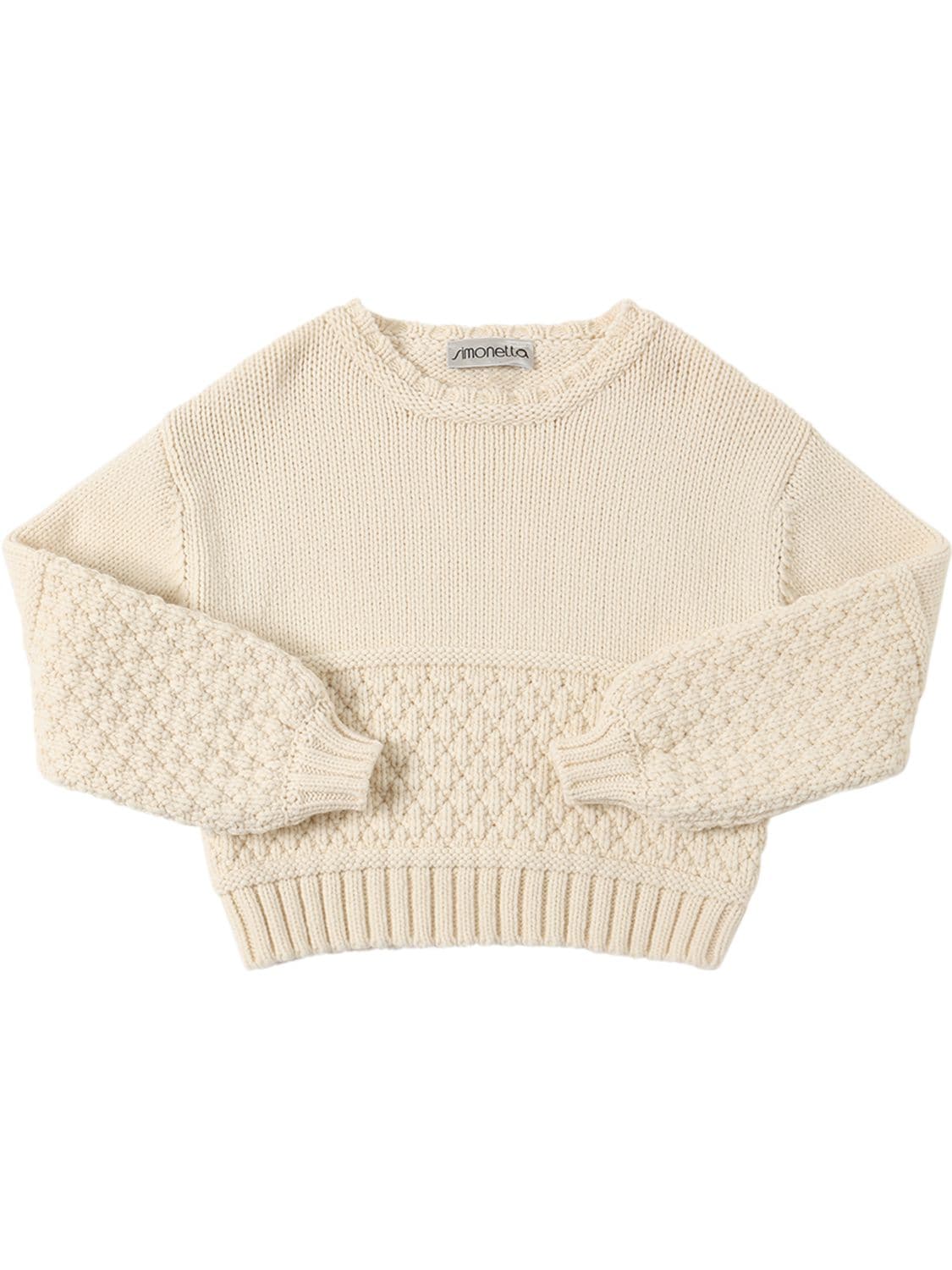 Simonetta Kids' Wool Blend Cable Knit Sweater In Ivory