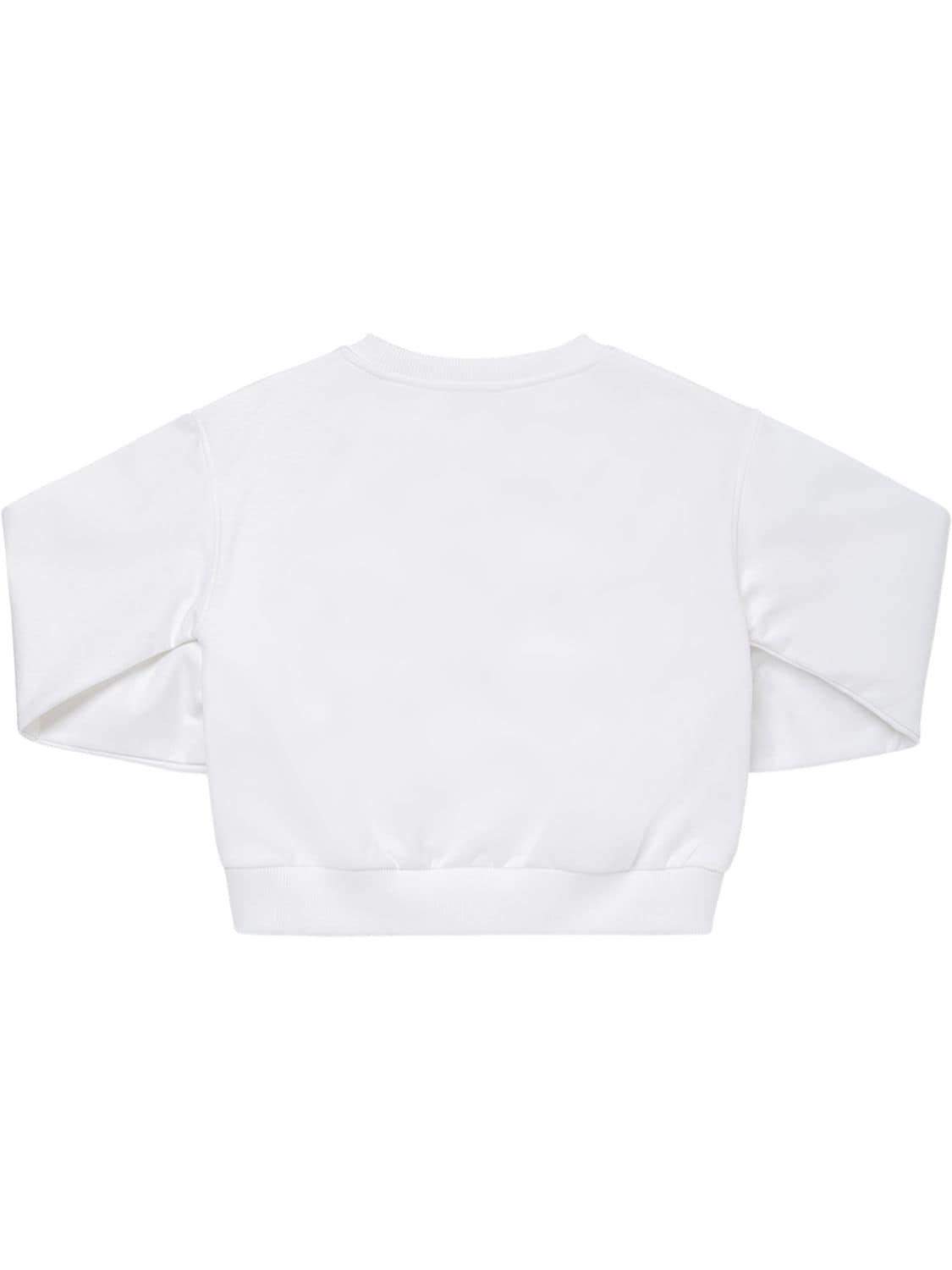 Shop Moschino Cropped Cotton Sweatshirt W/logo Print In White