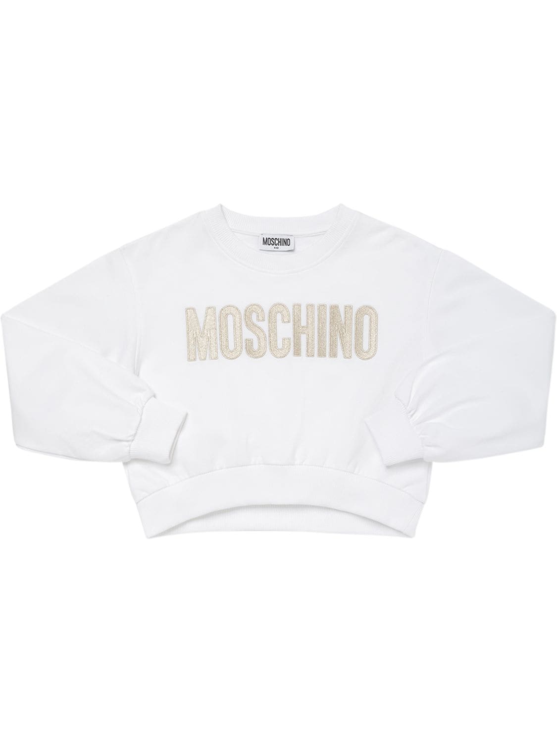 Moschino Kids' Cropped Cotton Sweatshirt W/logo Print In White