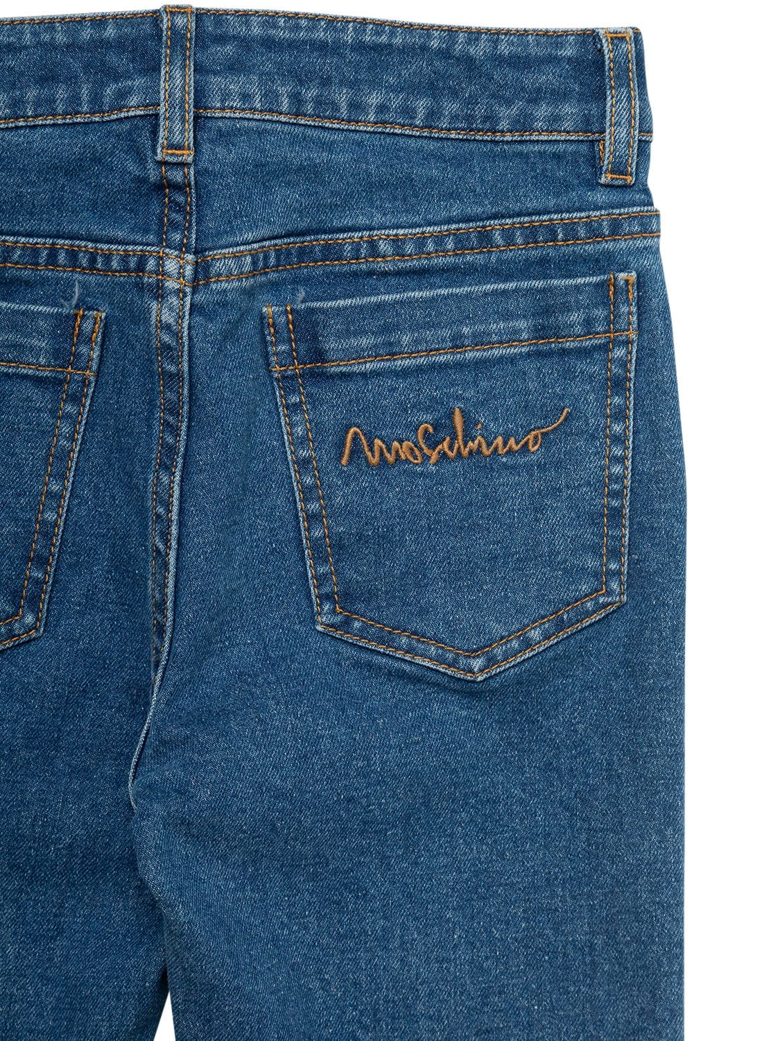 Shop Moschino Embroidered Logo Cotton Denim Jeans