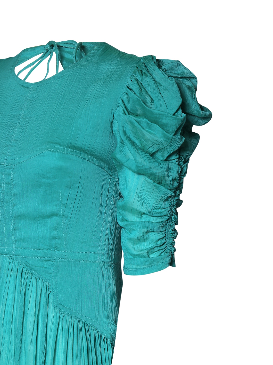 Shop Isabel Marant Bealisa Ruched Cotton Silk Maxi Dress In Emerald