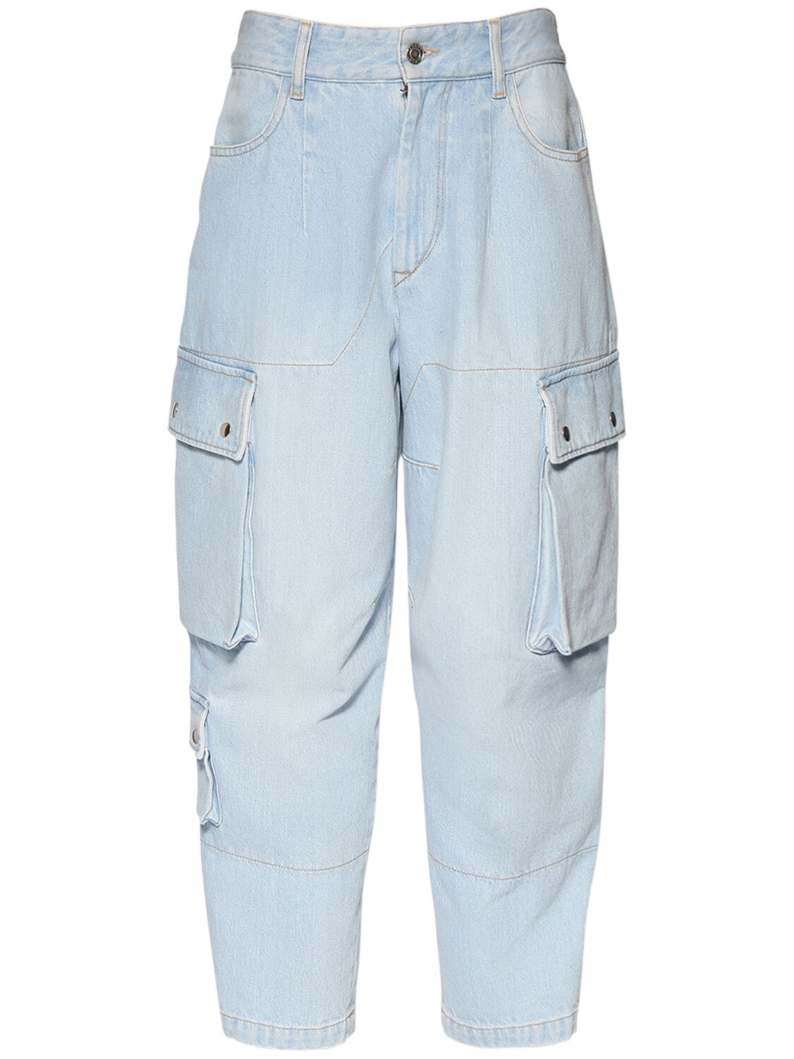 Isabel Marant Elore Cotton Wide Pants W/ Patch Pockets In Light Blue