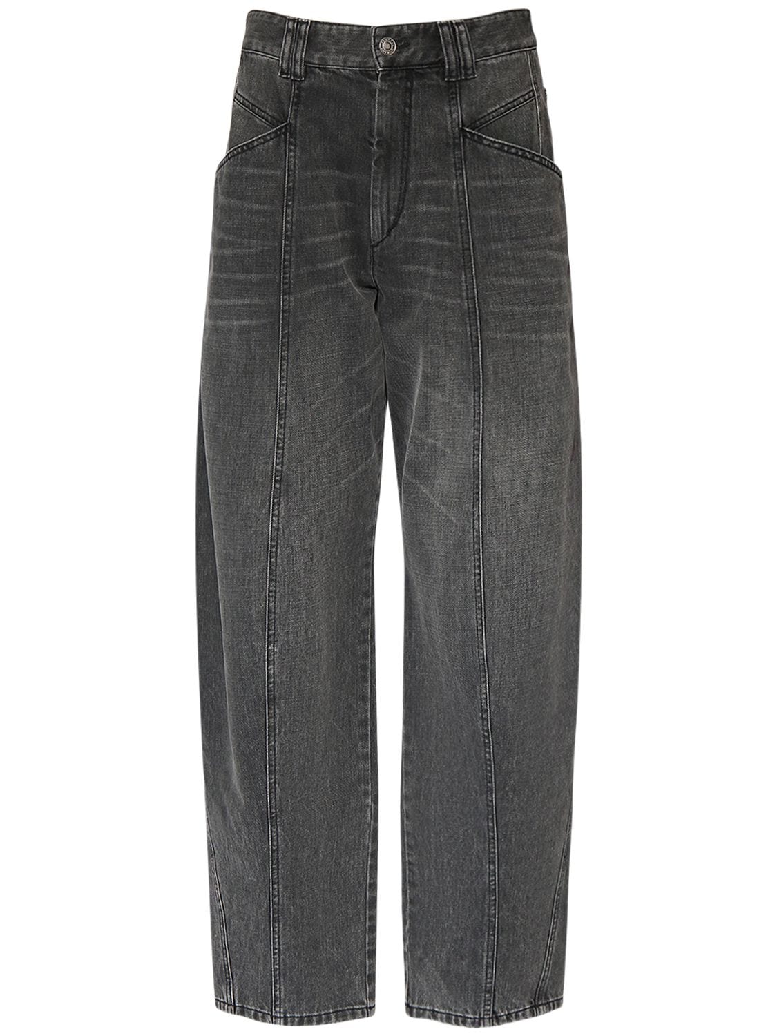 Shop Isabel Marant Vetan Faded Cotton Denim Straight Jeans In Washed Black