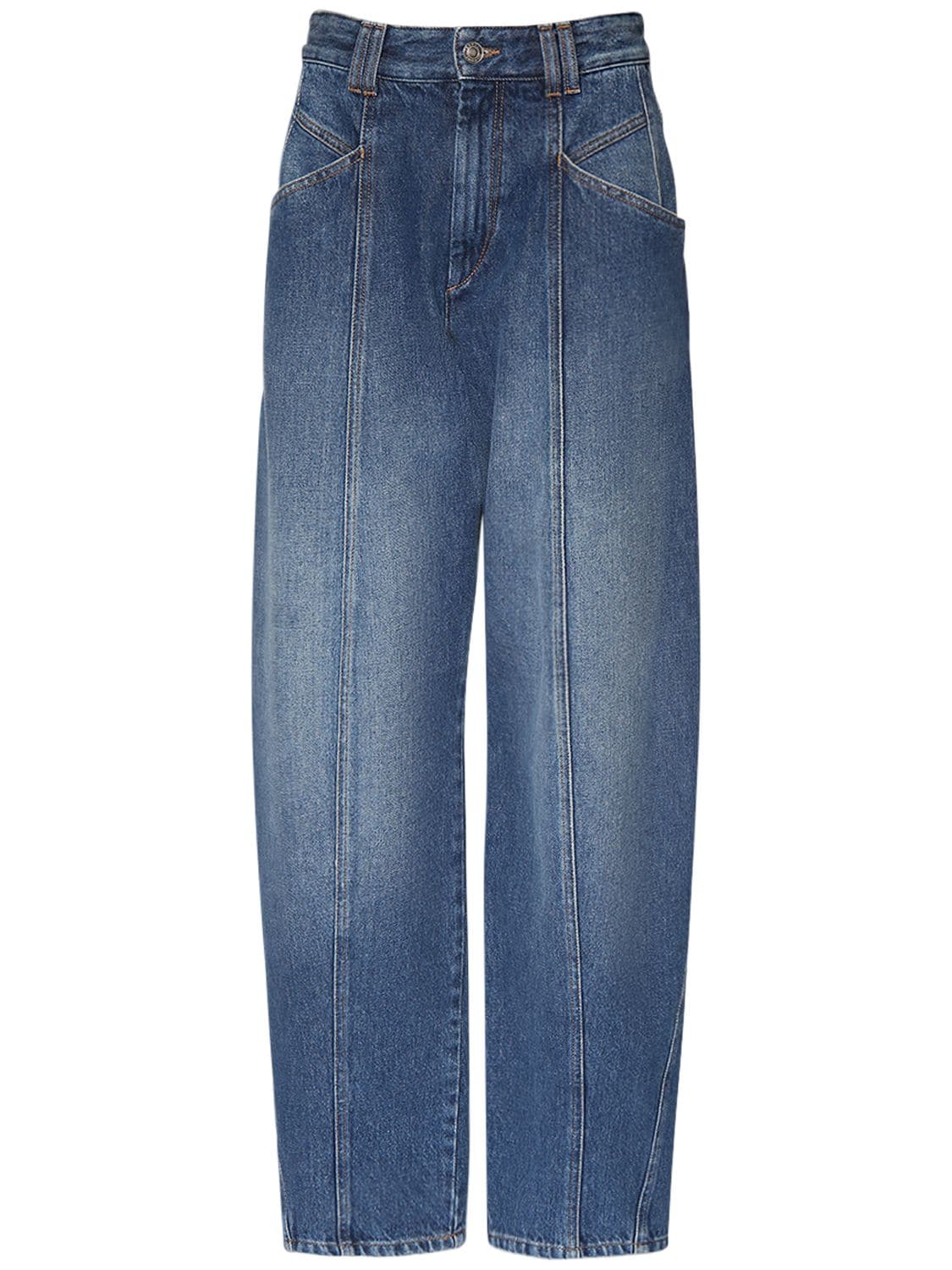 Image of Vetan Faded Cotton Denim Straight Jeans