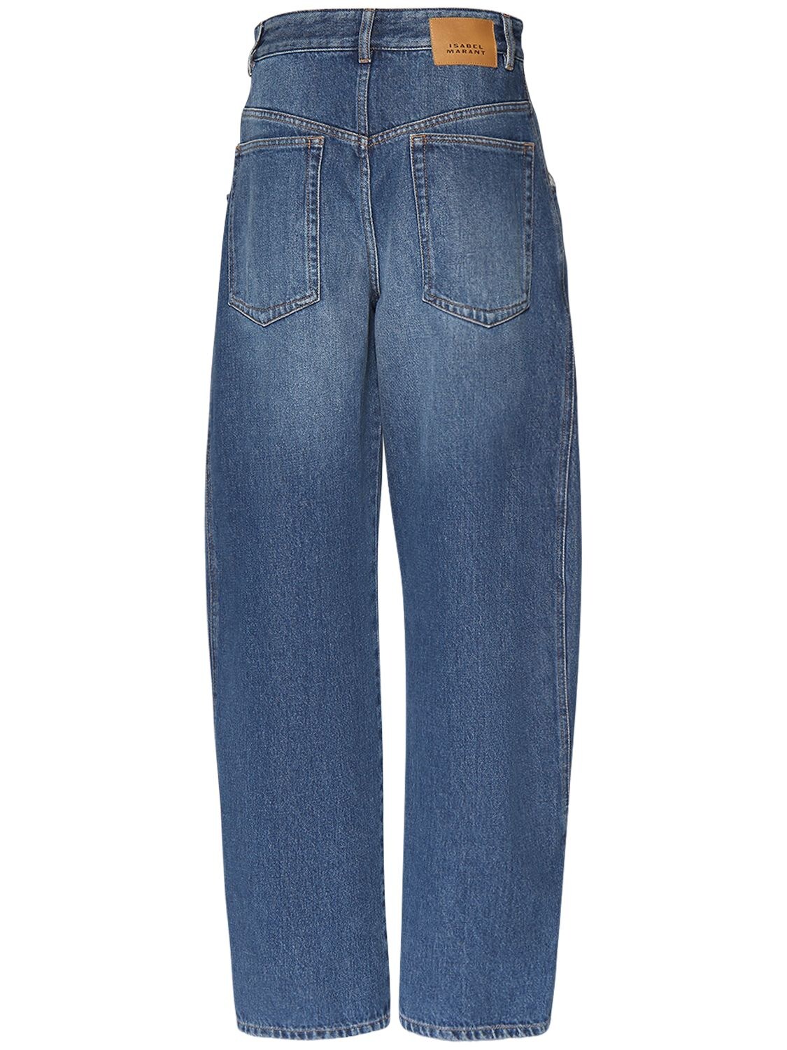 Shop Isabel Marant Vetan Faded Cotton Denim Straight Jeans In Blue