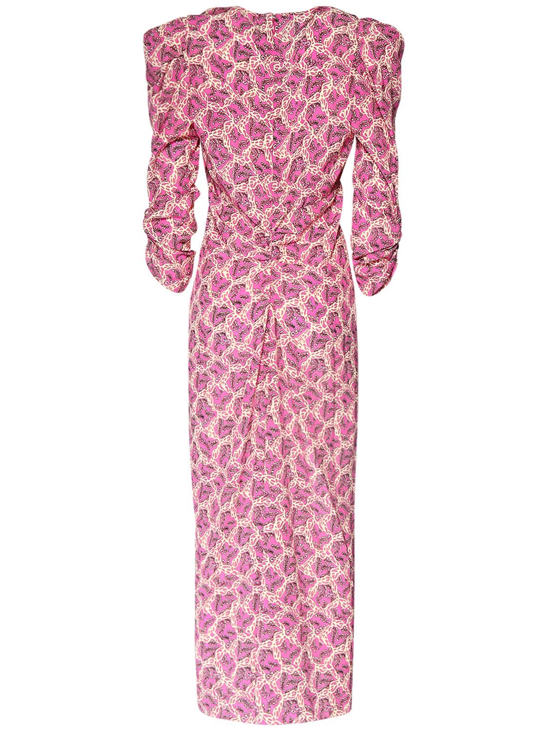 Shop Isabel Marant Albini Floral Gathered Silk Maxi Dress In Fuchsia