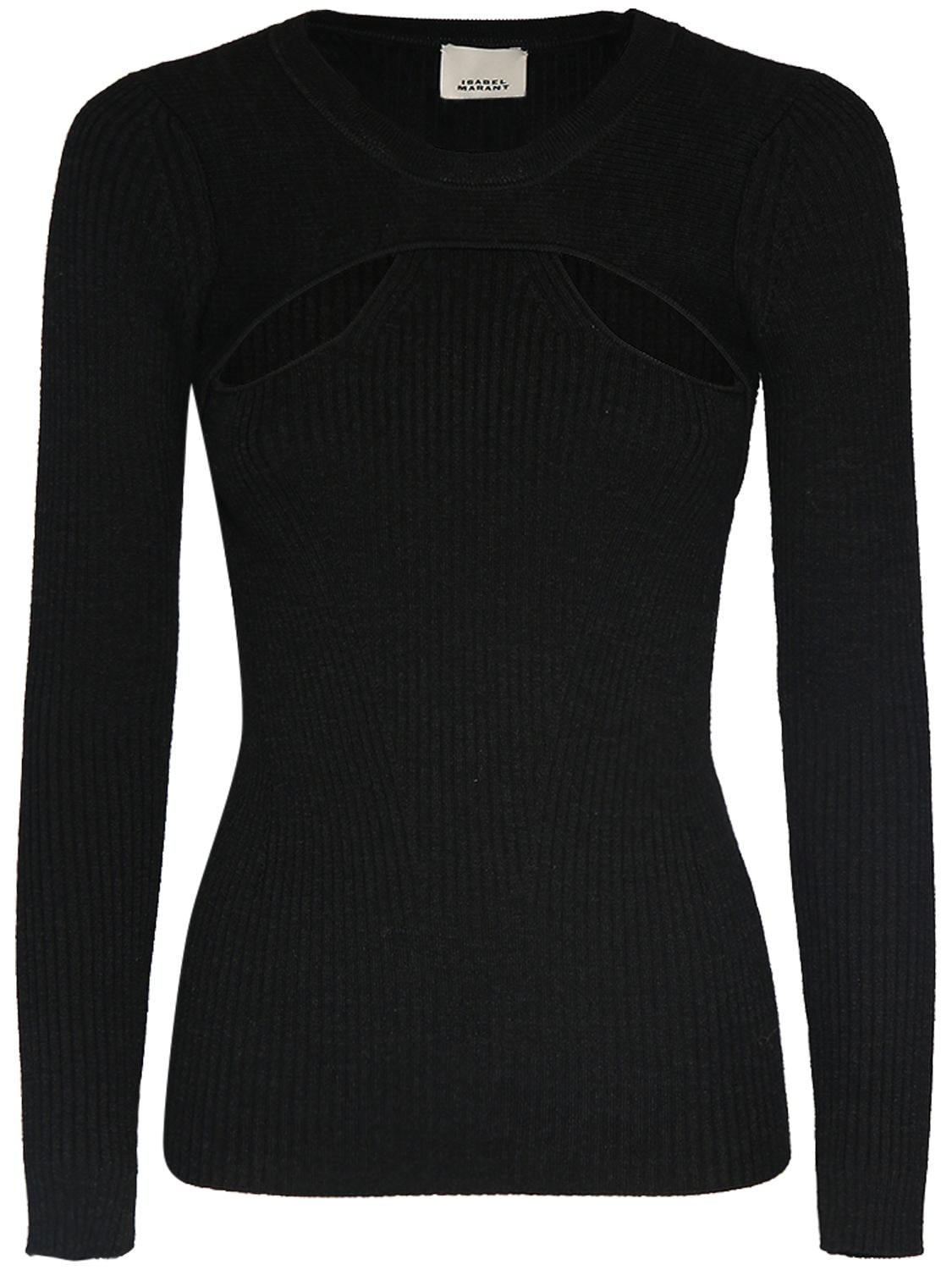 Isabel Marant Merino Wool Crew Neck Sweater With Cut-out Front In Black