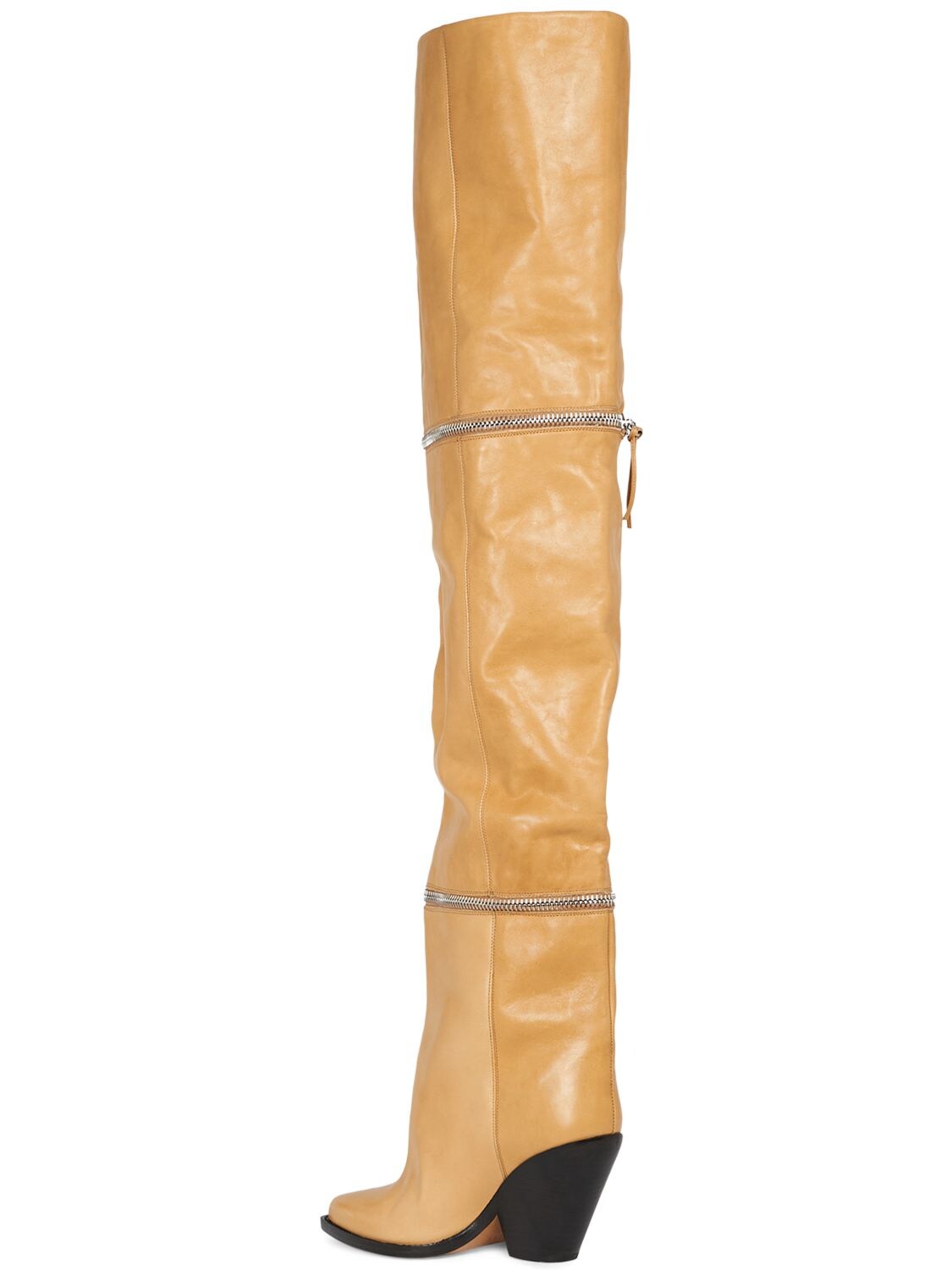 Shop Isabel Marant 95mm Lelodie Leather Over The Knee Boots In Camel