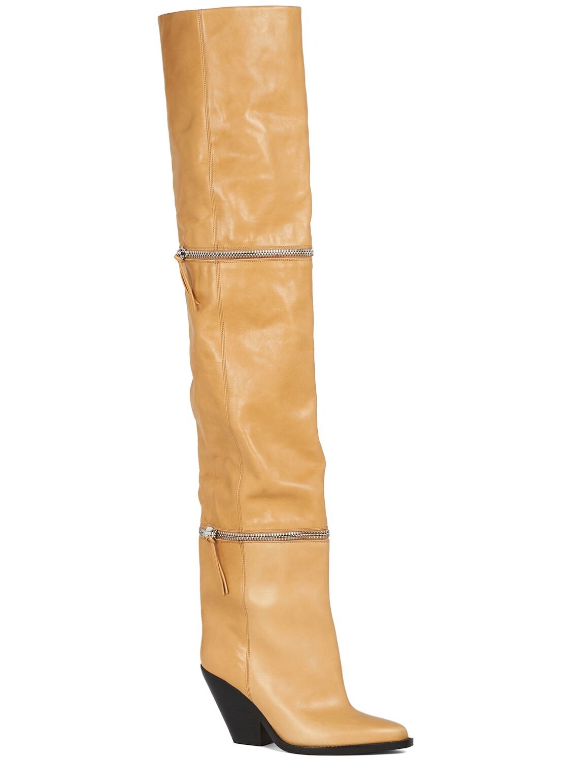Shop Isabel Marant 95mm Lelodie Leather Over The Knee Boots In Camel