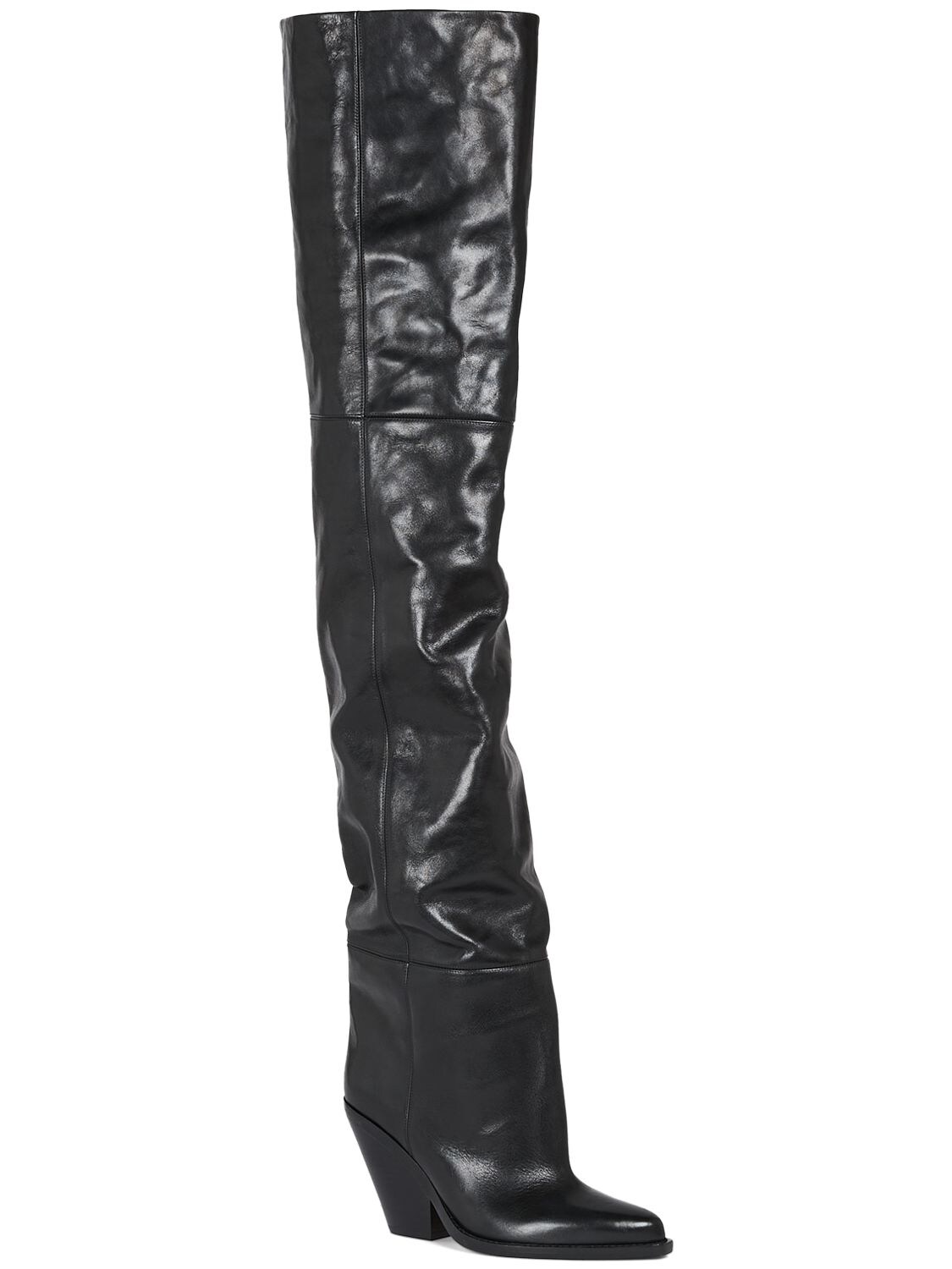 Shop Isabel Marant 95mm Lalex Leather Over-the-knee Boots In Black