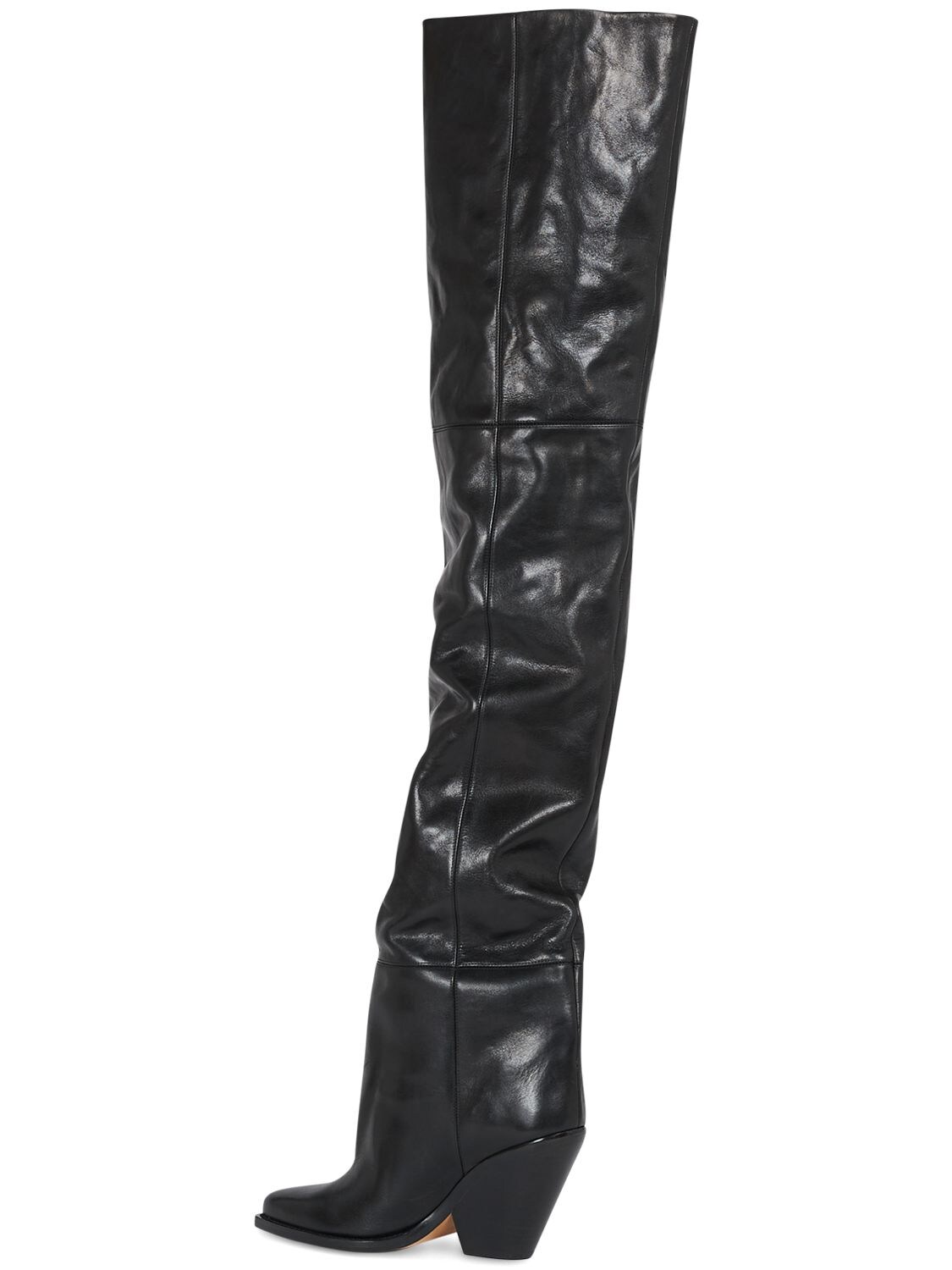 Shop Isabel Marant 95mm Lalex Leather Over-the-knee Boots In Black