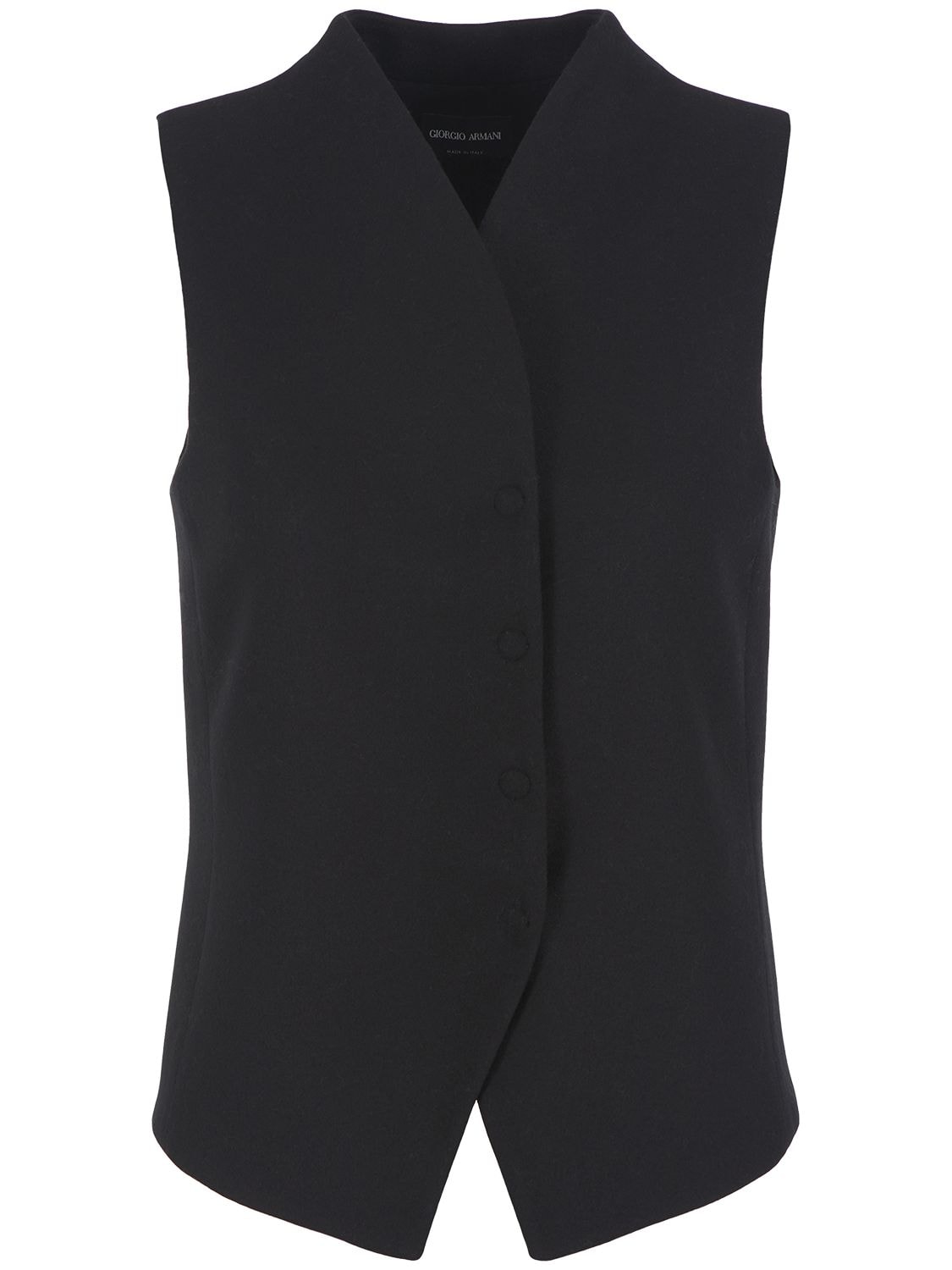 Shop Giorgio Armani Stretch Wool Flannel Vest In Black