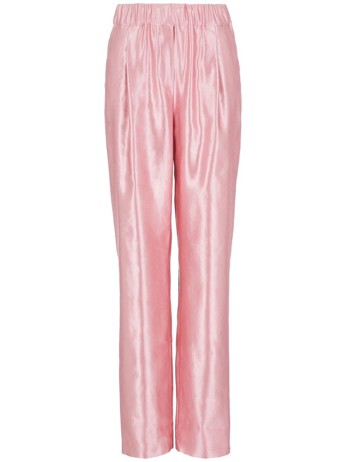 Shop Giorgio Armani Pleated Silk & Linen Straight Pants In Pink