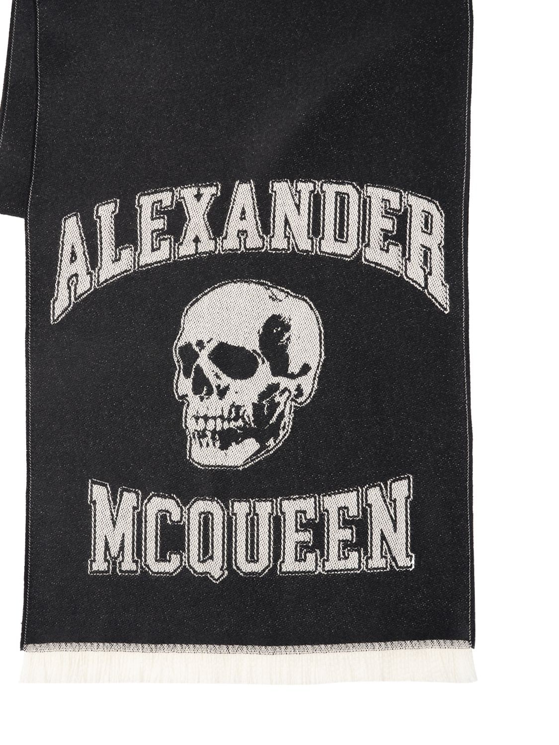 Shop Alexander Mcqueen Varsity Logo Wool Scarf In Black,ivory