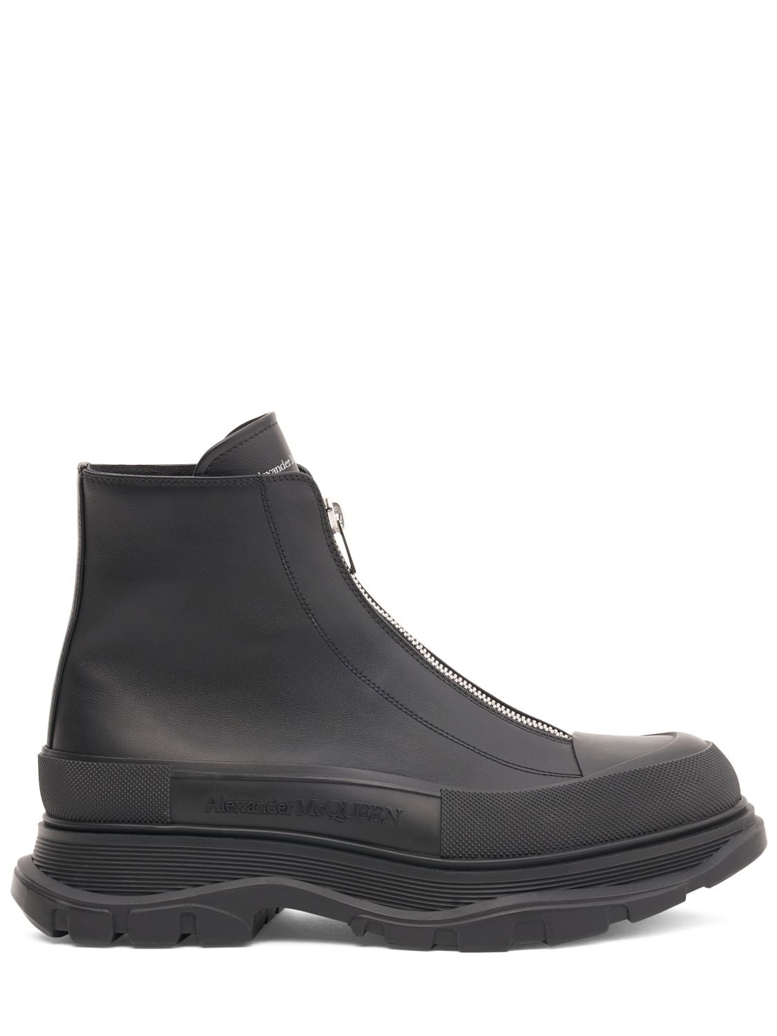 Shop Alexander Mcqueen Tread Slick Leather Boots In Black