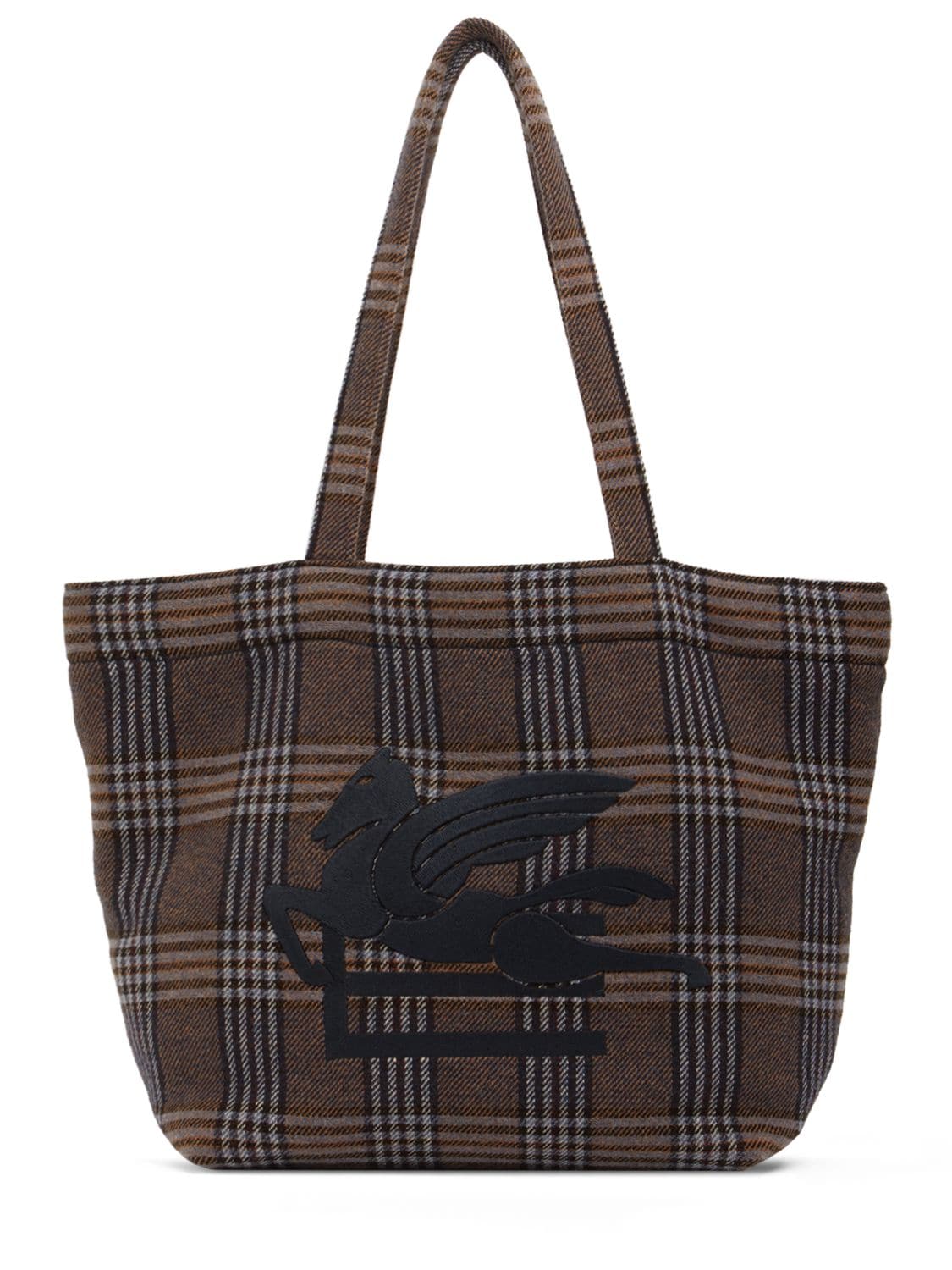 Image of Logo Embroidery Check Canvas Tote Bag