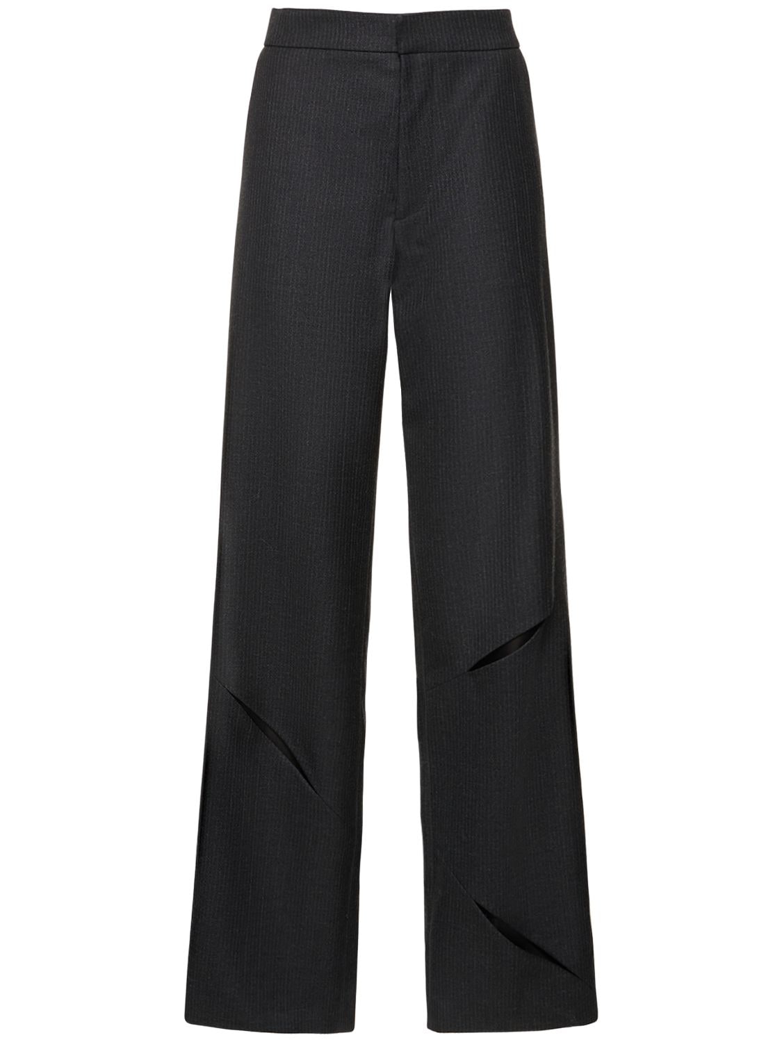 Gauchère Cutout Wool Pinstripe Straight Pants In Grey