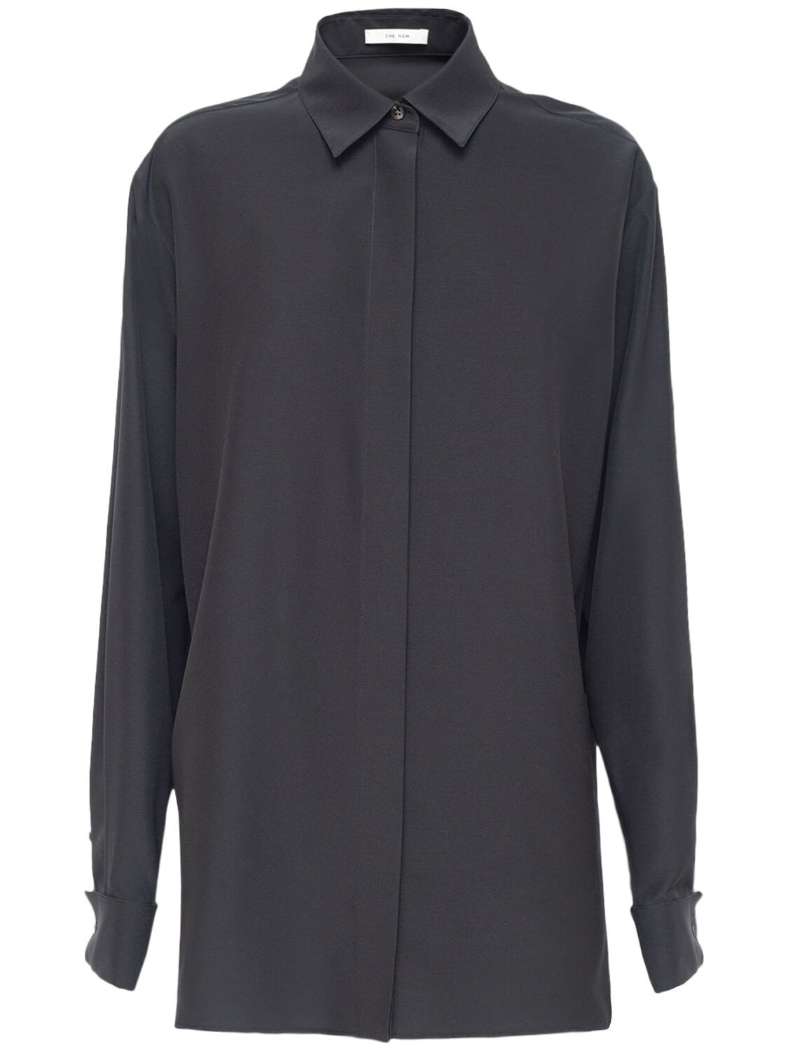 The Row Sisella Wool-blend Button-front Shirt In Black