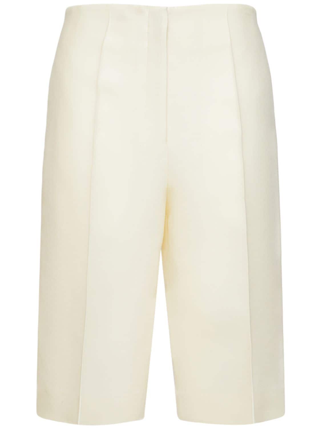 The Row Flash Wool & Silk Twill Shorts In Ivory