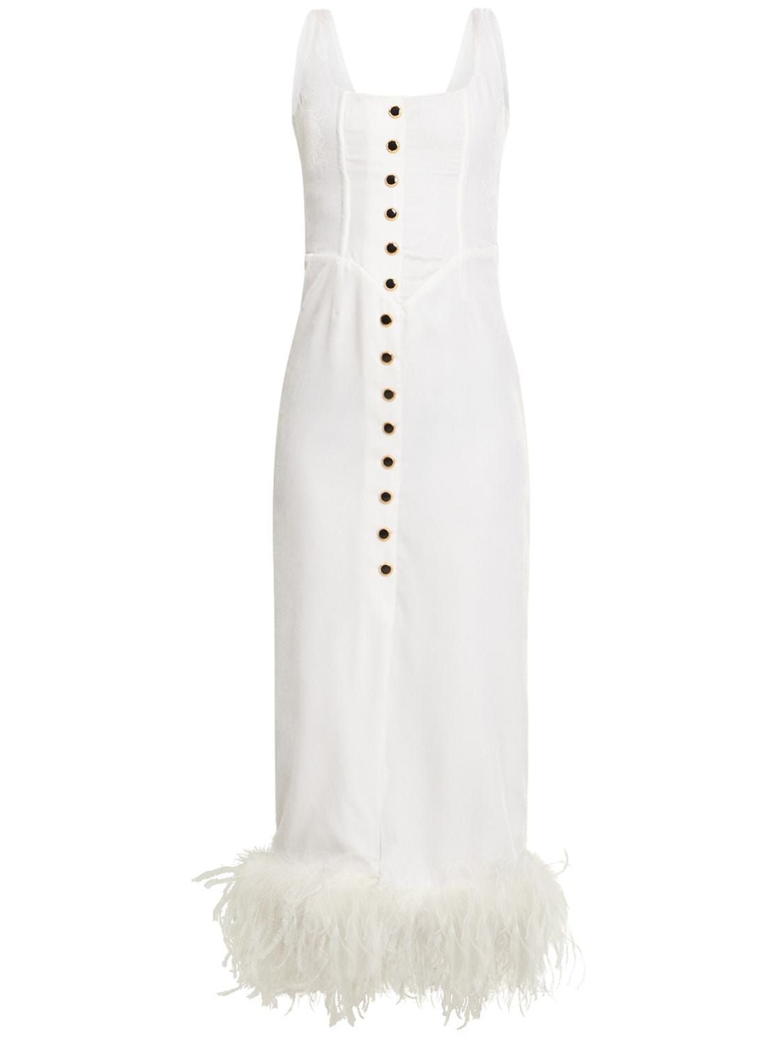 Alessandra Rich Velvet Midi Dress W/ Feathers In White