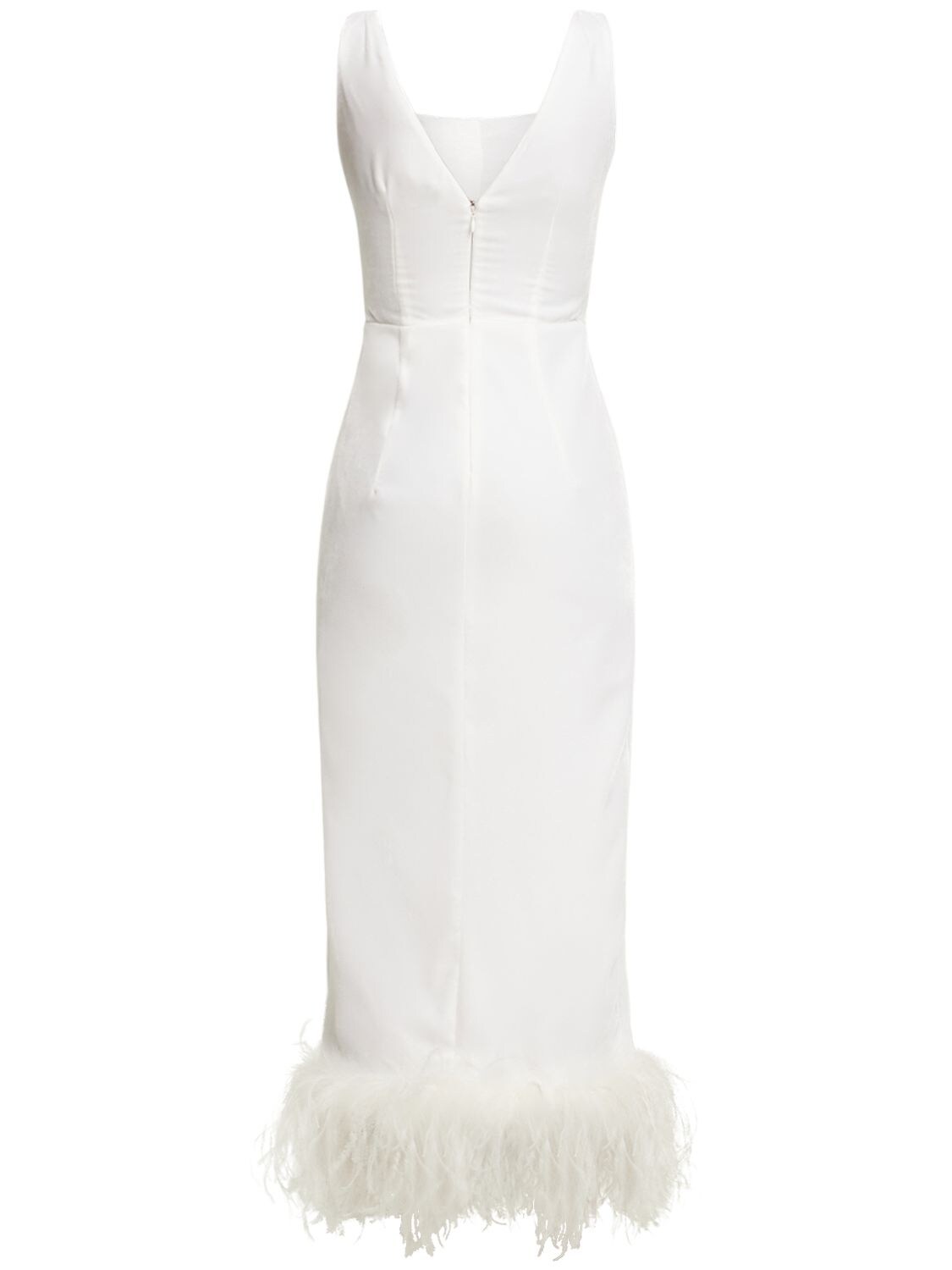Shop Alessandra Rich Velvet Midi Dress W/ Feathers In White