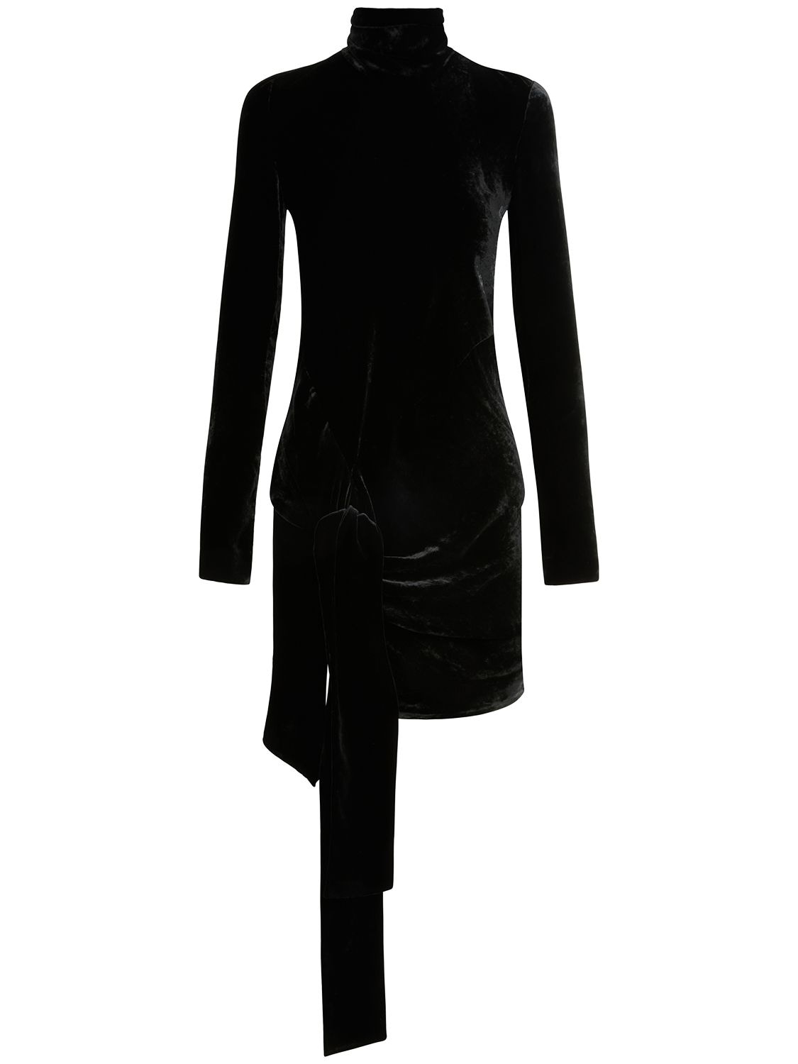 Petar Petrov Velvet Turtleneck Mini Dress W/ Knot In Black