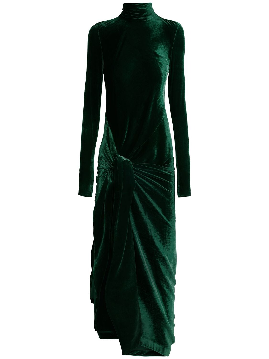 Draped Velvet Long Sleeve Midi Dress – WOMEN > CLOTHING > DRESSES