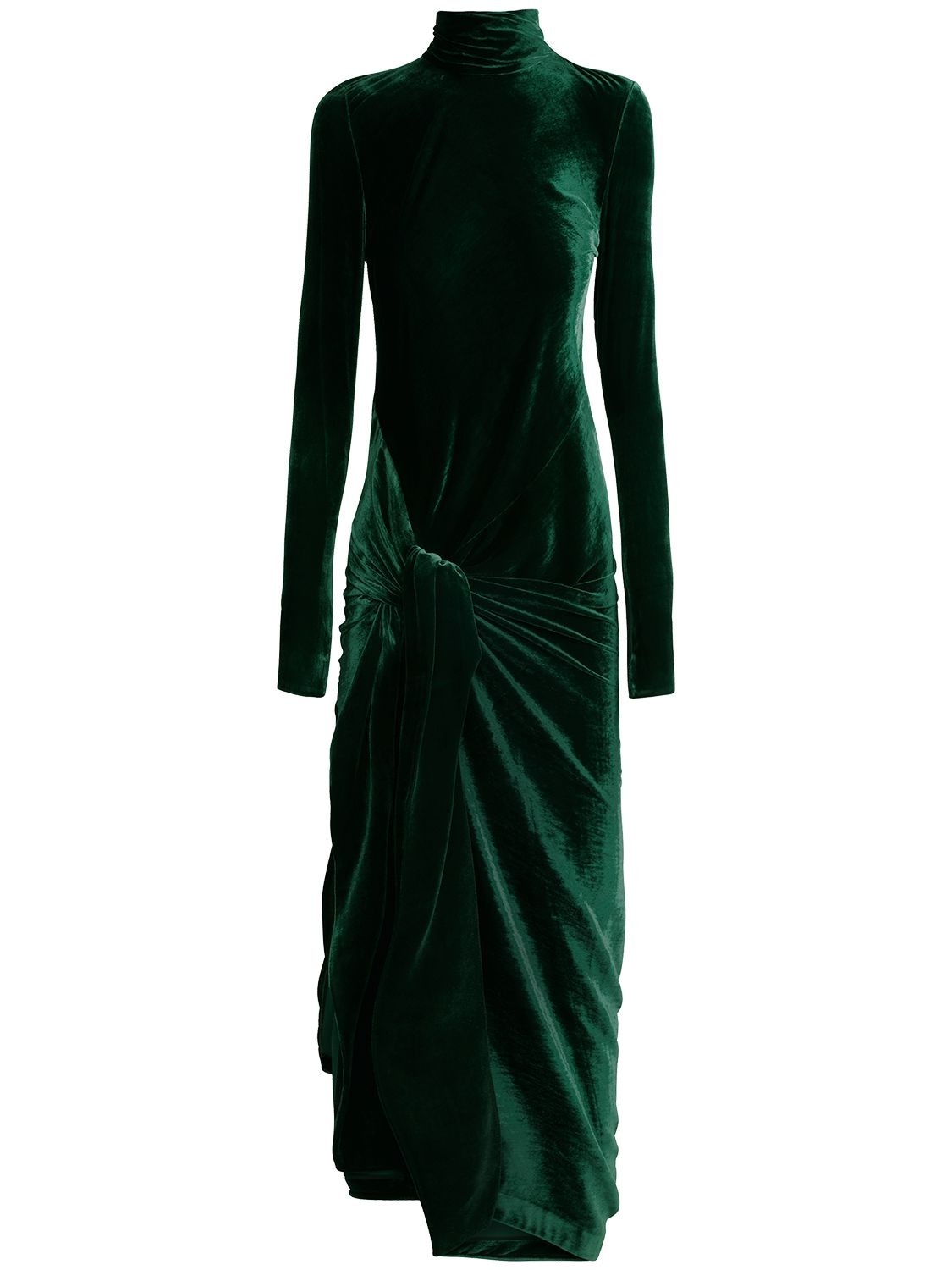 Petar Petrov Draped Velvet Long Sleeve Midi Dress In Emerald