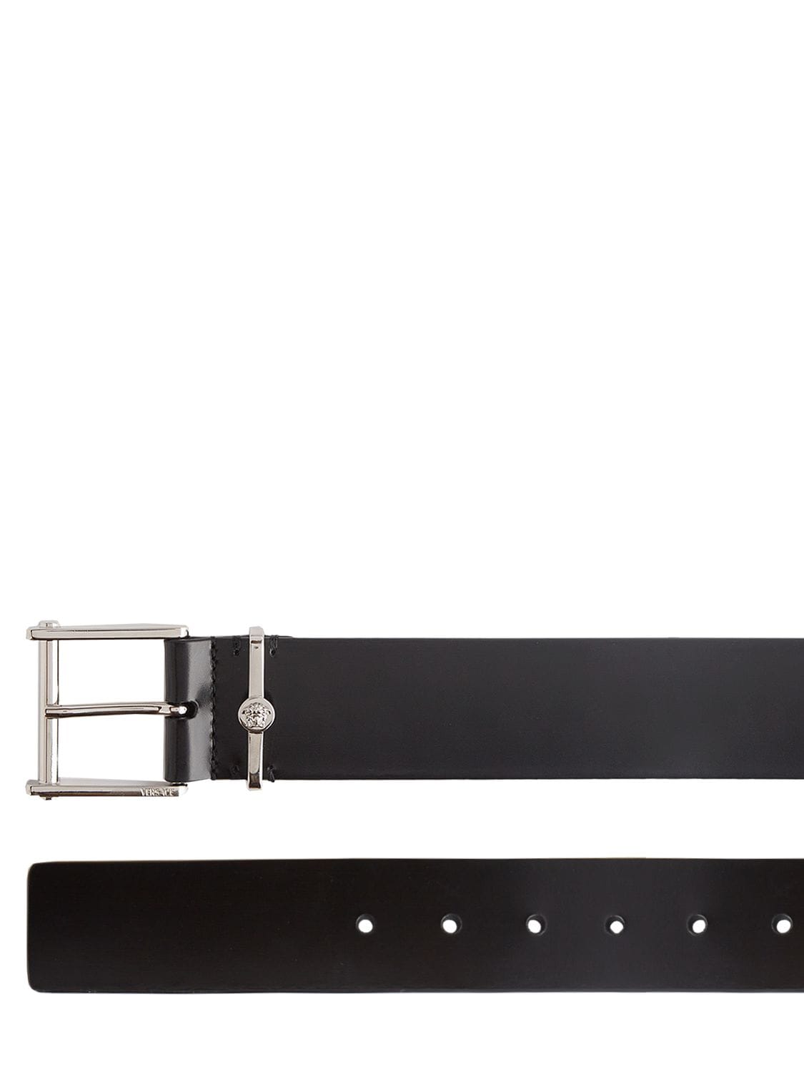 Shop Versace 4cm Leather Belt In Black,silver